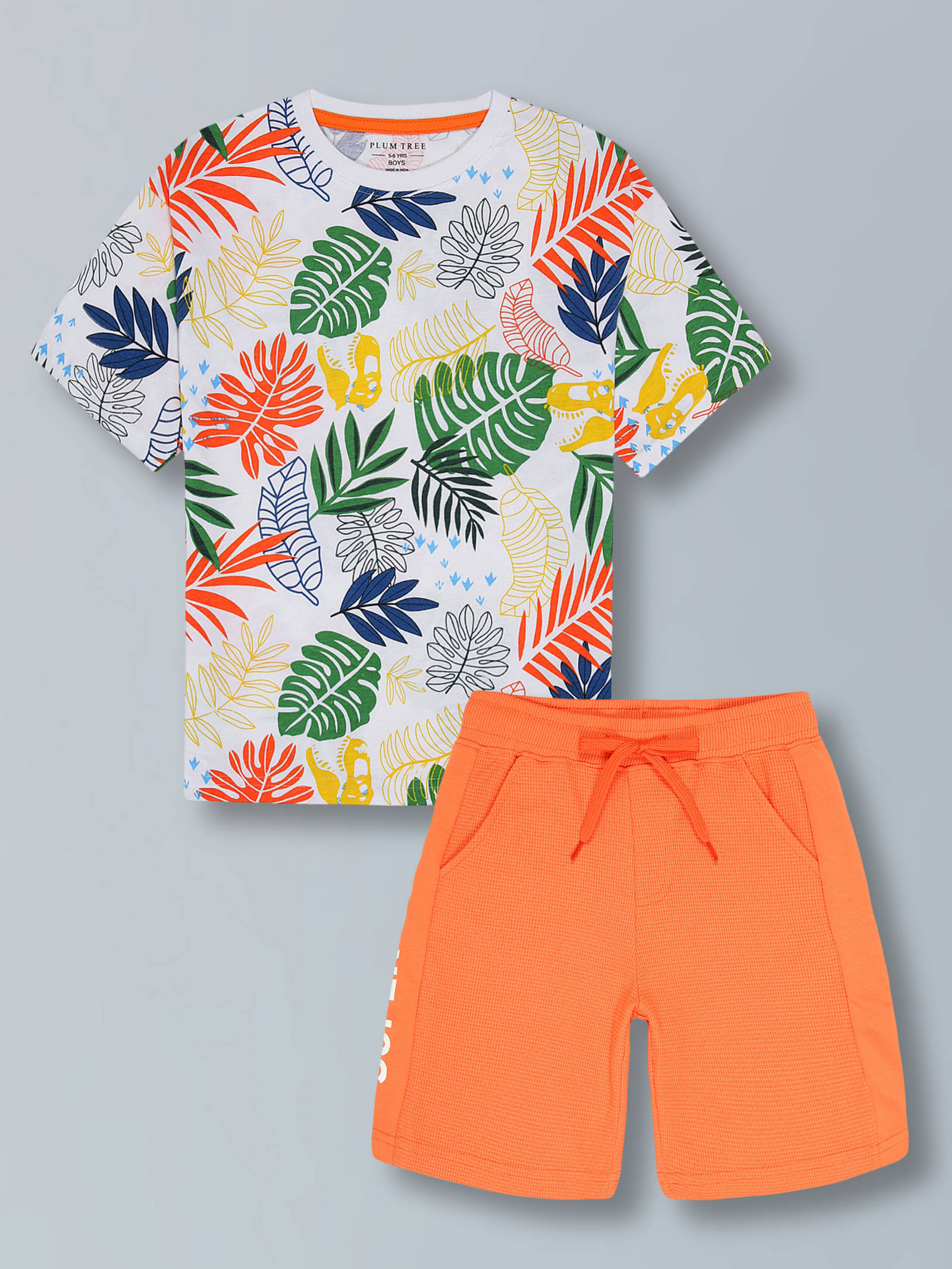     			PLUM TREE Pack of 1 Boys Cotton T-Shirt & Shorts Set ( Off White )