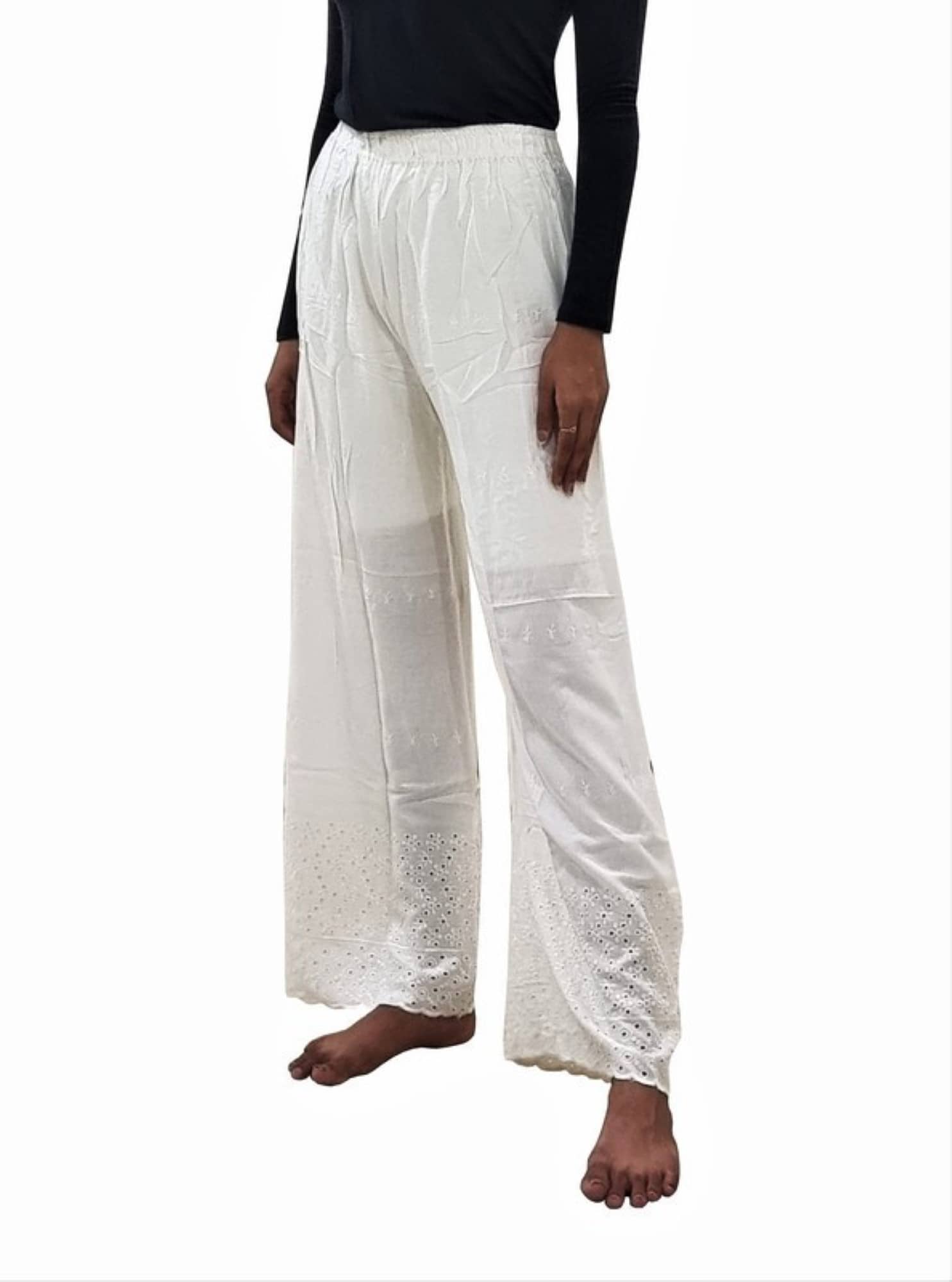 Reoutlook Pack of 1 Cotton Blend Flared Women's Casual Pants ( White ) - Trousers | Buy online on ZillyBuy