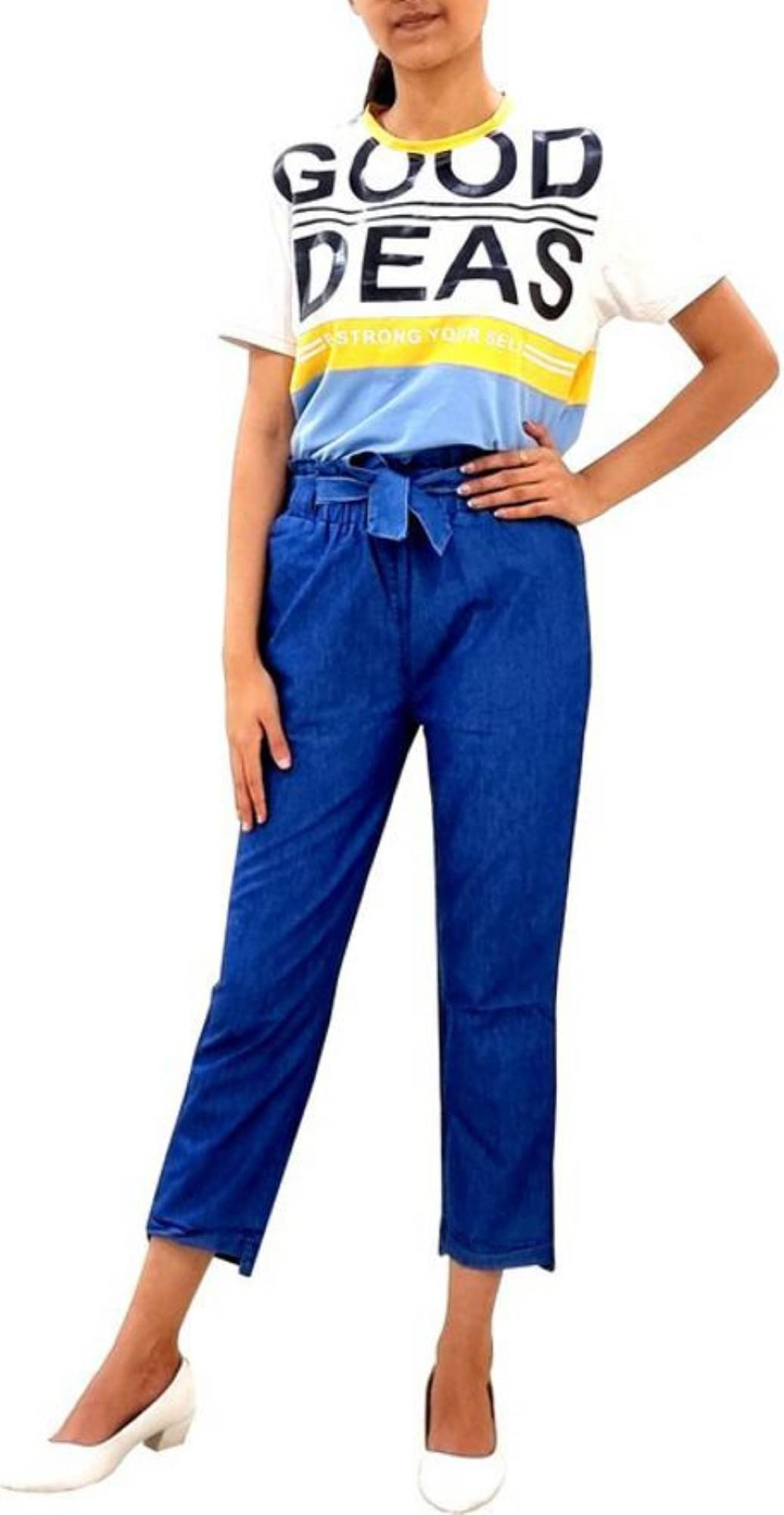     			Reoutlook Pack of 1 Cotton Blend Slim Women's Cigarette Pants ( Blue )