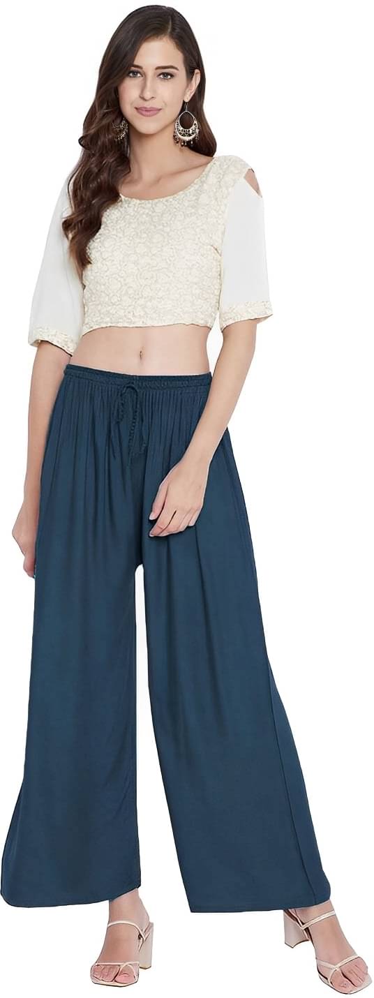     			Reoutlook Pack of 1 Polyester Relaxed Women's Casual Pants ( Blue )