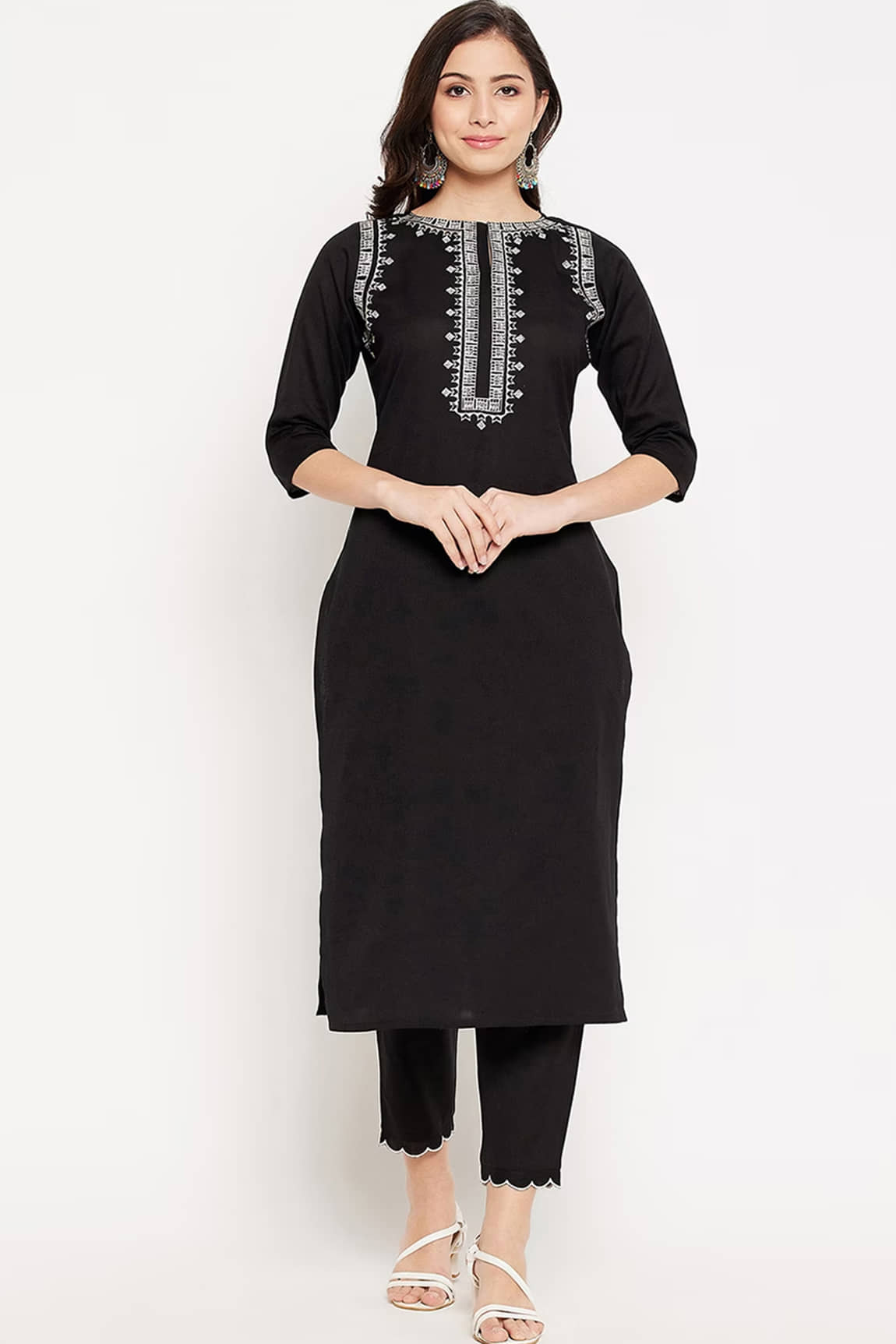 Royal Export Cotton Embroidered Kurti With Pants Women's Stitched Salwar Suit - Black ( Pack of 1 )