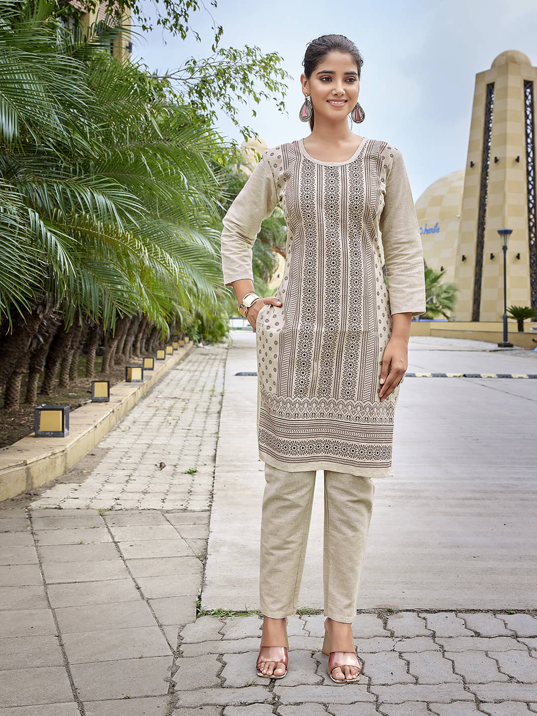 Royal Export Cotton Printed Kurti With Pants Women's Stitched Salwar Suit - Beige ( Pack of 1 ) Royal Export Cotton Printed Kurti With Pants Women's Stitched Salwar Suit - Beige ( Pack of 1 )