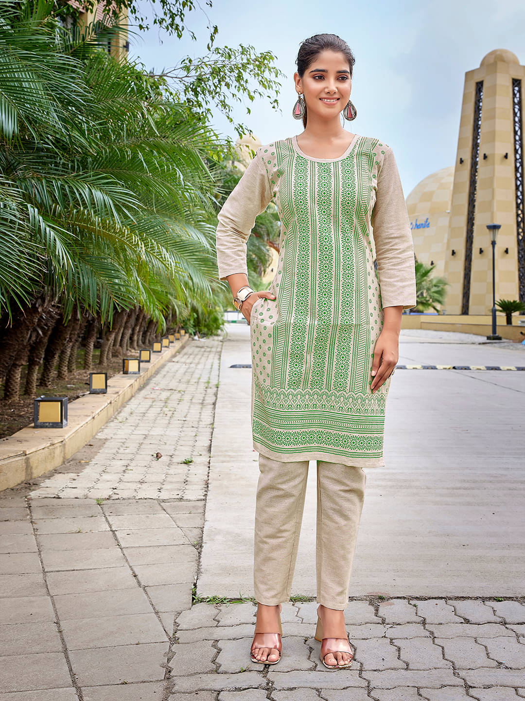 Royal Export Cotton Printed Kurti With Pants Women's Stitched Salwar Suit - Beige ( Pack of 1 ) Royal Export Cotton Printed Kurti With Pants Women's Stitched Salwar Suit - Beige ( Pack of 1 )