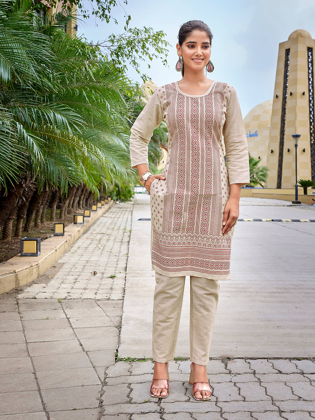 Royal Export Cotton Printed Kurti With Pants Women's Stitched Salwar Suit - Beige ( Pack of 1 ) Royal Export Cotton Printed Kurti With Pants Women's Stitched Salwar Suit - Beige ( Pack of 1 )