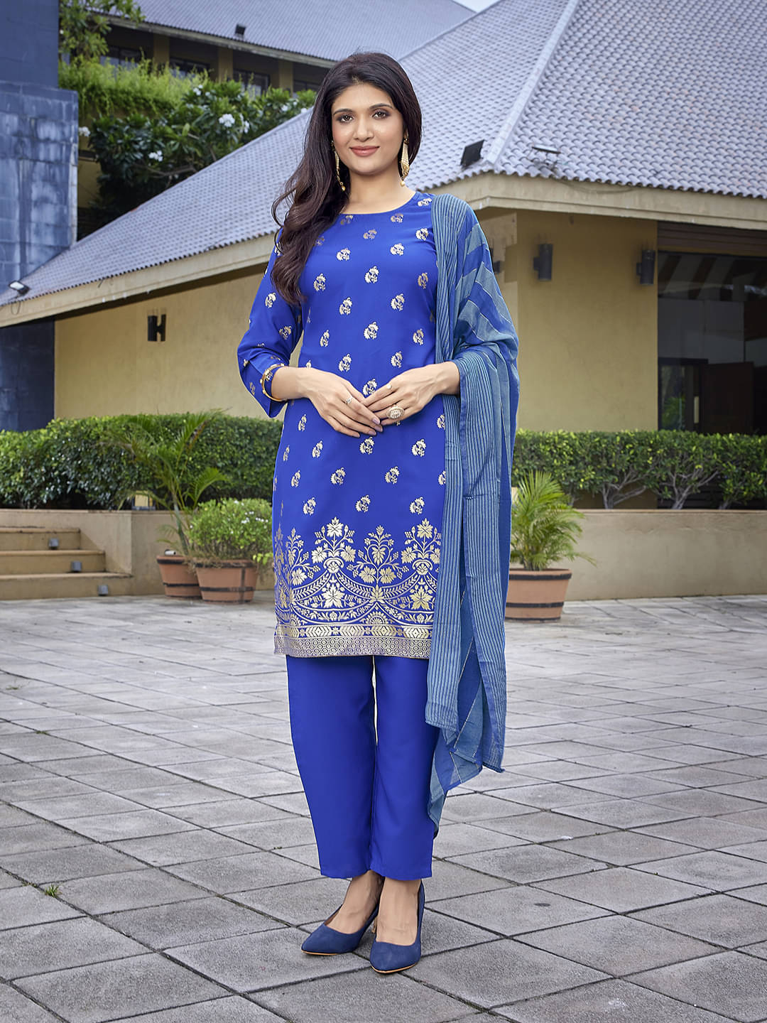 Royal Export Crepe Printed Kurti With Pants Women's Stitched Salwar Suit - Blue ( Pack of 1 ) Royal Export Crepe Printed Kurti With Pants Women's Stitched Salwar Suit - Blue ( Pack of 1 )