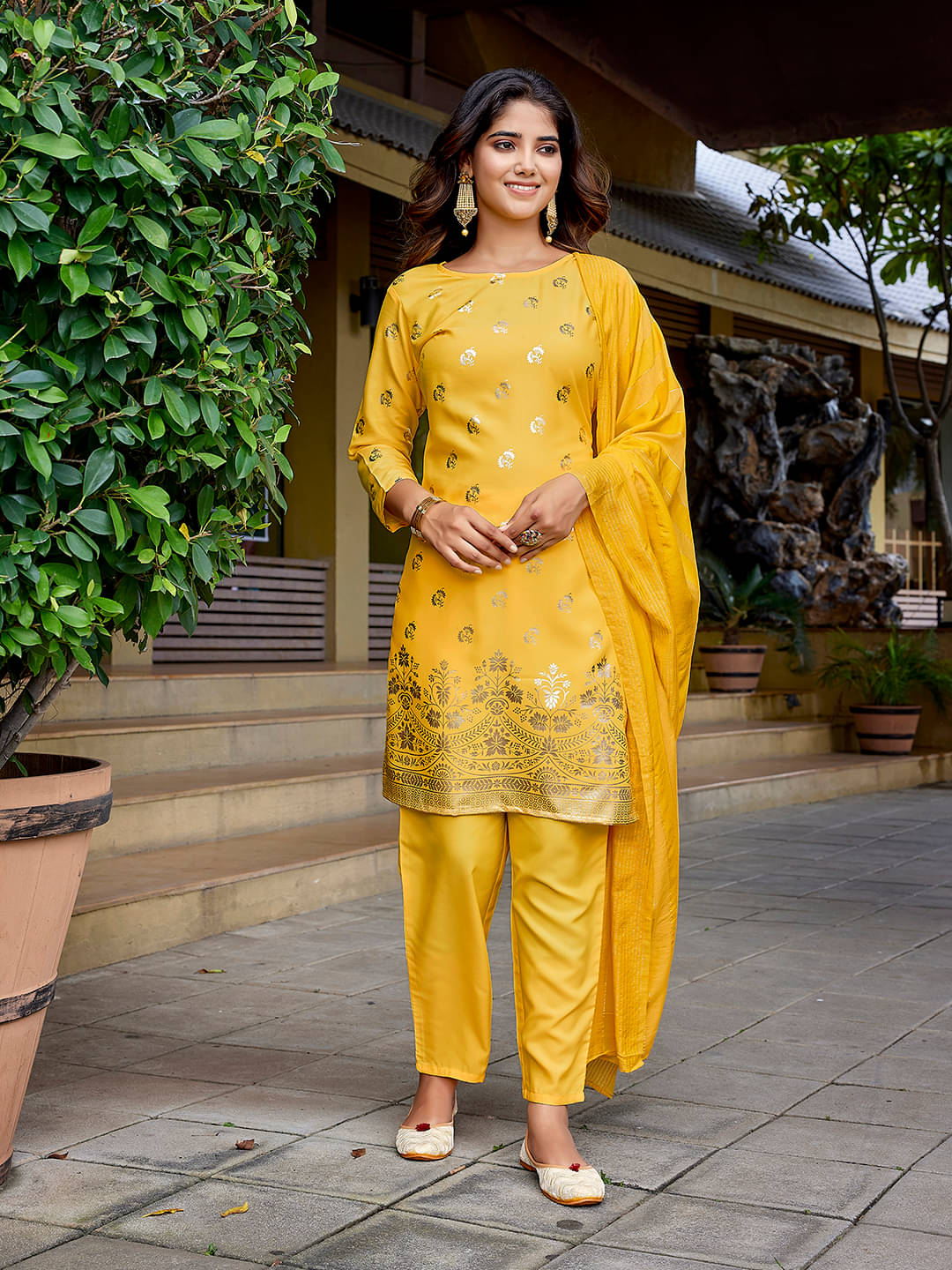 Royal Export Crepe Printed Kurti With Pants Women's Stitched Salwar Suit - Yellow ( Pack of 1 ) Royal Export Crepe Printed Kurti With Pants Women's Stitched Salwar Suit - Yellow ( Pack of 1 )