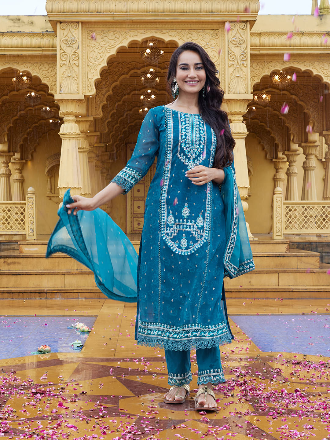 Royal Export Georgette Embroidered Kurti With Pants Women's Stitched Salwar Suit - Turquoise ( Pack of 1 ) Royal Export Georgette Embroidered Kurti With Pants Women's Stitched Salwar Suit - Turquoise ( Pack of 1 )