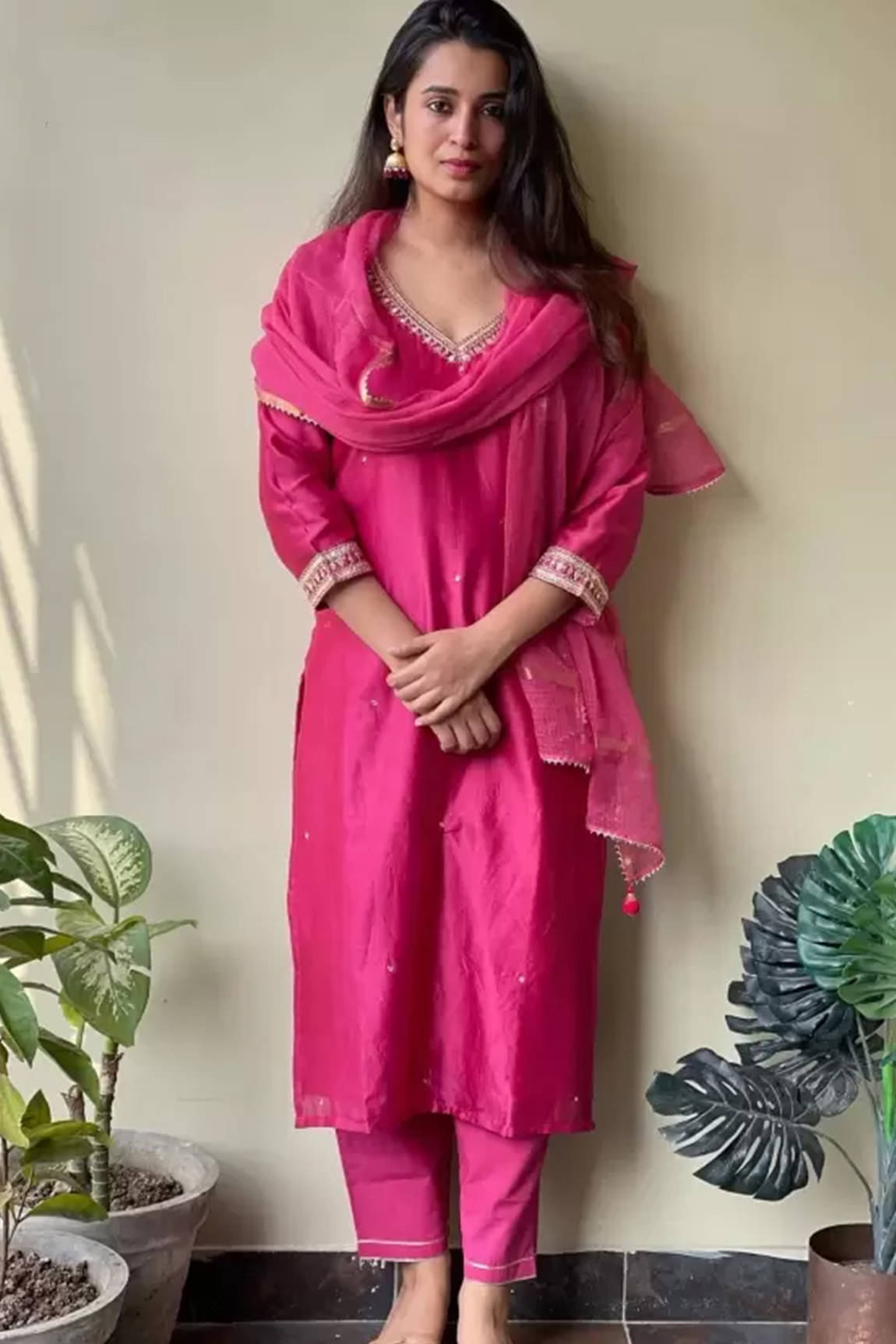 Royal Export Viscose Embroidered Kurti With Pants Women's Stitched Salwar Suit - Pink ( Pack of 1 ) Royal Export Viscose Embroidered Kurti With Pants Women's Stitched Salwar Suit - Pink ( Pack of 1 )