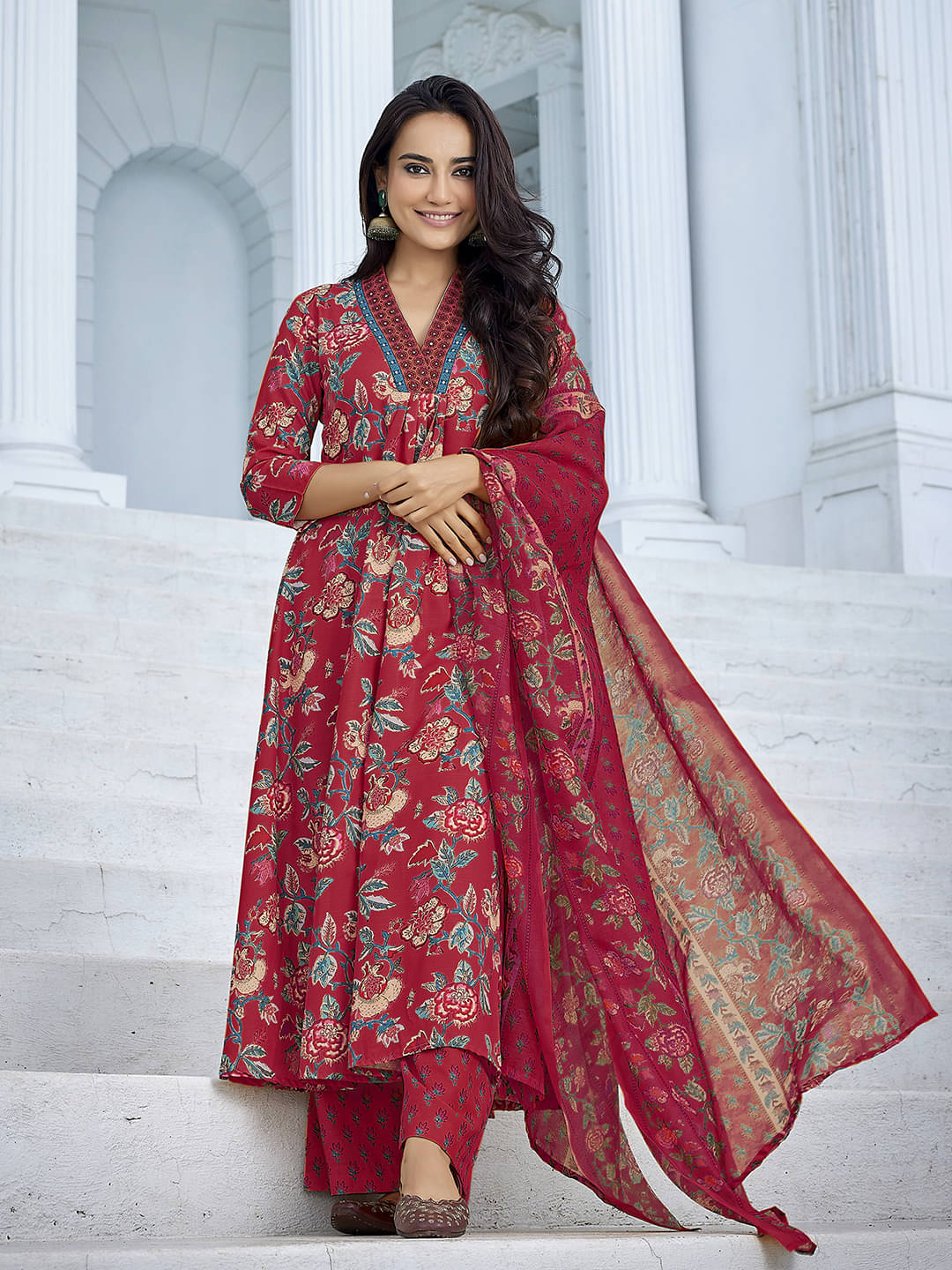 Royal Export Viscose Printed Kurti With Palazzo Women's Stitched Salwar Suit - Red ( Pack of 1 ) Royal Export Viscose Printed Kurti With Palazzo Women's Stitched Salwar Suit - Red ( Pack of 1 )