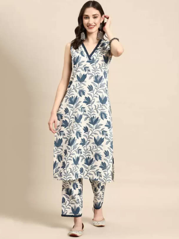     			Royal Export Viscose Printed Kurti With Pants Women's Stitched Salwar Suit - White ( Pack of 1 )