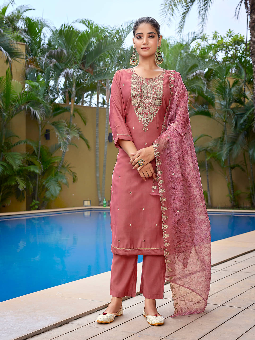    			Royal Export Viscose Solid Kurti With Pants Women's Stitched Salwar Suit - Mauve ( Pack of 1 )