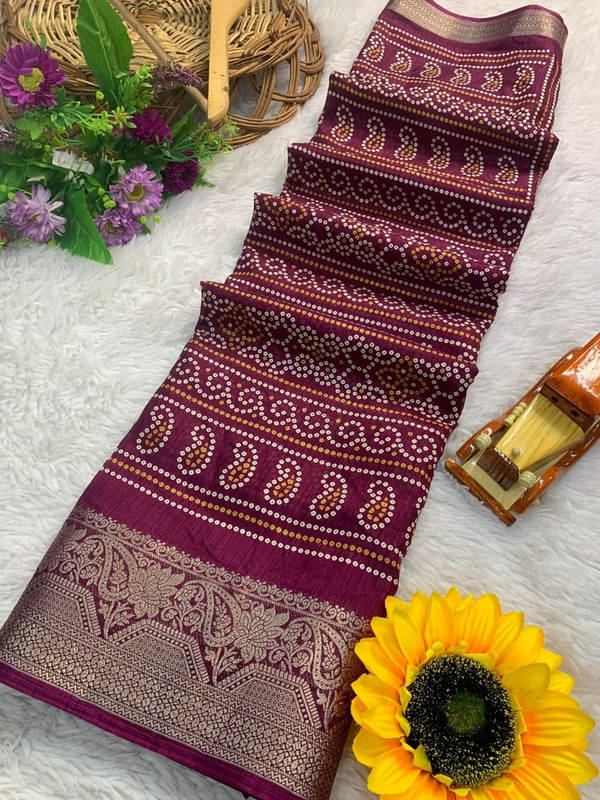 Sanjana Silks Silk Blend Printed Saree With Unstitched Blouse Piece ( Wine ) Sanjana Silks Silk Blend Printed Saree With Unstitched Blouse Piece ( Wine )