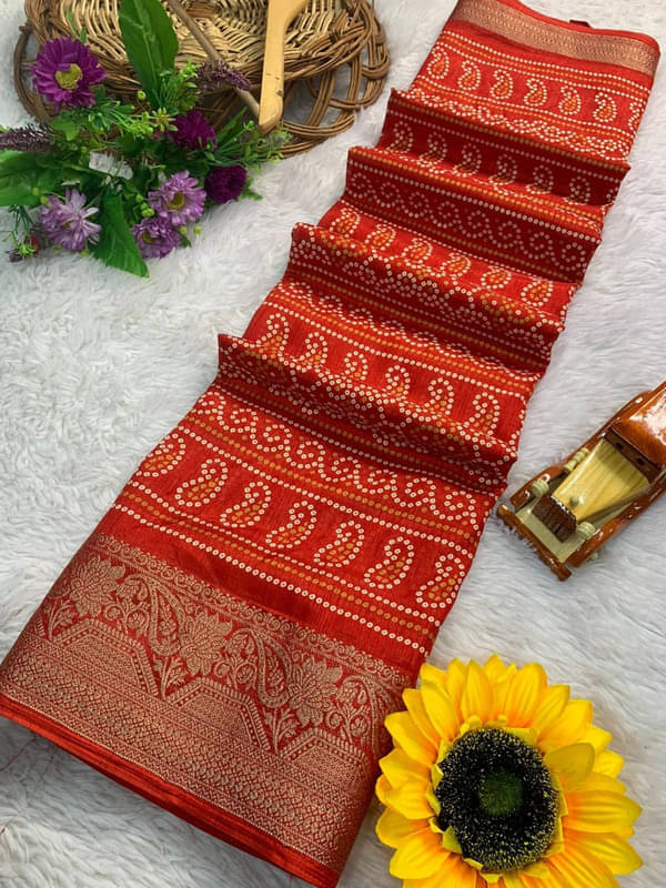    			Sanjana Silks Silk Blend Printed Saree With Unstitched Blouse Piece ( Red )