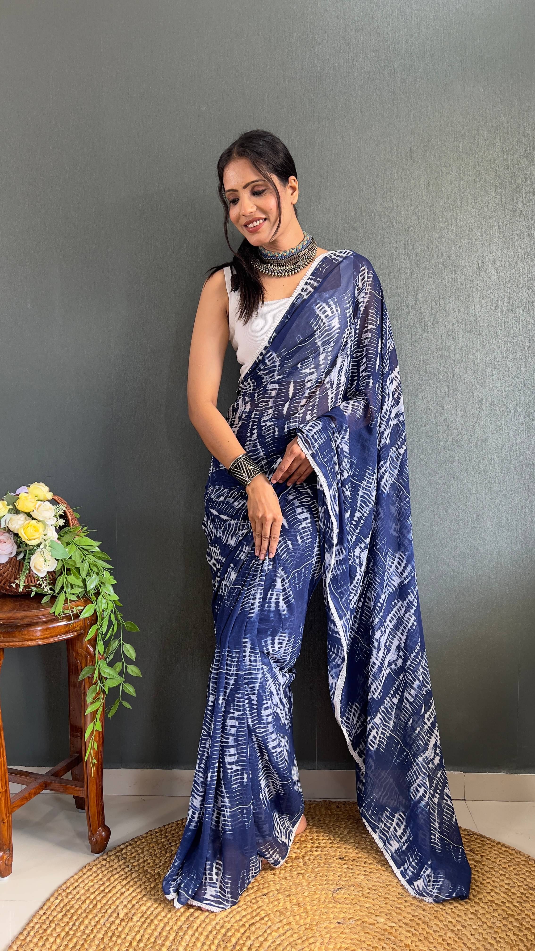 Sidhidata Georgette Dyed Ready to Wear Saree With Unstitched Blouse Piece ( Blue ) Sidhidata Georgette Dyed Ready to Wear Saree With Unstitched Blouse Piece ( Blue )