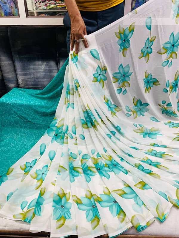Sitanjali Georgette Printed Saree With Unstitched Blouse Piece ( Pink ) - Sarees | Buy online on ZillyBuy