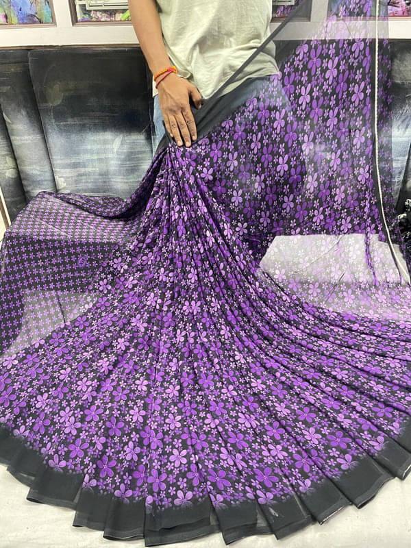     			Sitanjali Georgette Printed Saree With Unstitched Blouse Piece ( Purple )