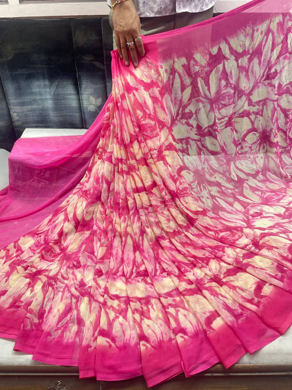     			Sitanjali Georgette Printed Saree With Unstitched Blouse Piece ( Pink )