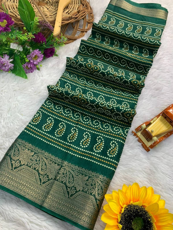 Sitanjali Silk Blend Printed Saree With Unstitched Blouse Piece ( Green )     			Sitanjali Silk Blend Printed Saree With Unstitched Blouse Piece ( Green )