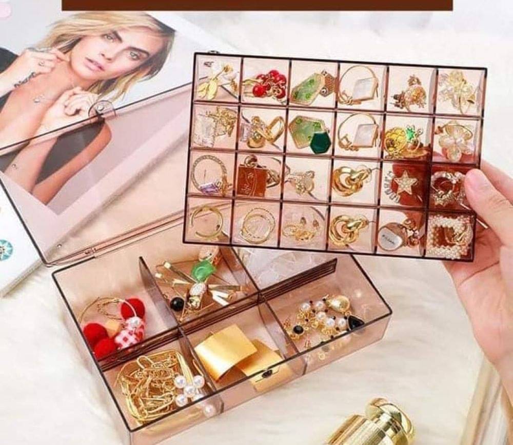 SmartHomeMart Plastic 30 Grid Cells Double Layer Jewellery Organizer Storage Box, Earring Organizers, Accessories, Ring, Necklace, Vanity Organizer with Adjustable Dividers (Multicolour) SmartHomeMart Plastic 30 Grid Cells Double Layer Jewellery Organizer Storage Box, Earring Organizers, Accessories, Ring, Necklace, Vanity Organizer with Adjustable Dividers (Multicolour)