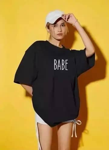 ekadravin Women Cotton Printed Oversized Fit Round Neck T-Shirt ( Black )