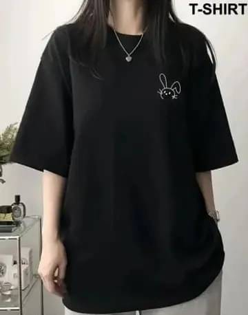 ekadravin Women Cotton Printed Oversized Fit Round Neck T-Shirt ( Black ) ekadravin Women Cotton Printed Oversized Fit Round Neck T-Shirt ( Black )