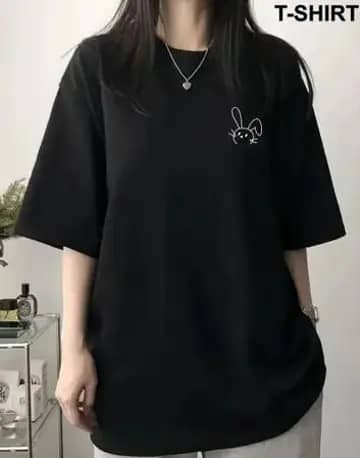 ekadravin Women Cotton Printed Oversized Fit Round Neck T-Shirt ( Black )