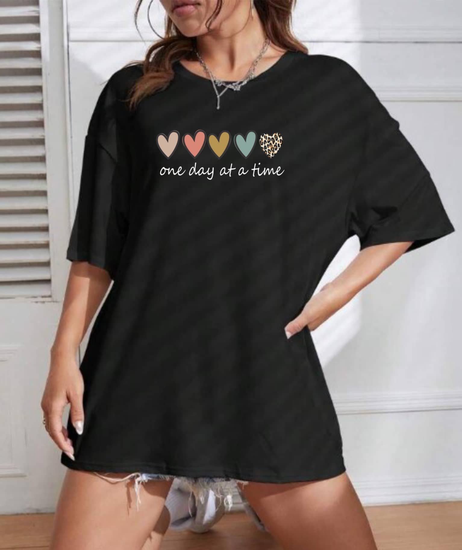 ekadravin Women Cotton Printed Oversized Fit Round Neck T-Shirt ( Black )
