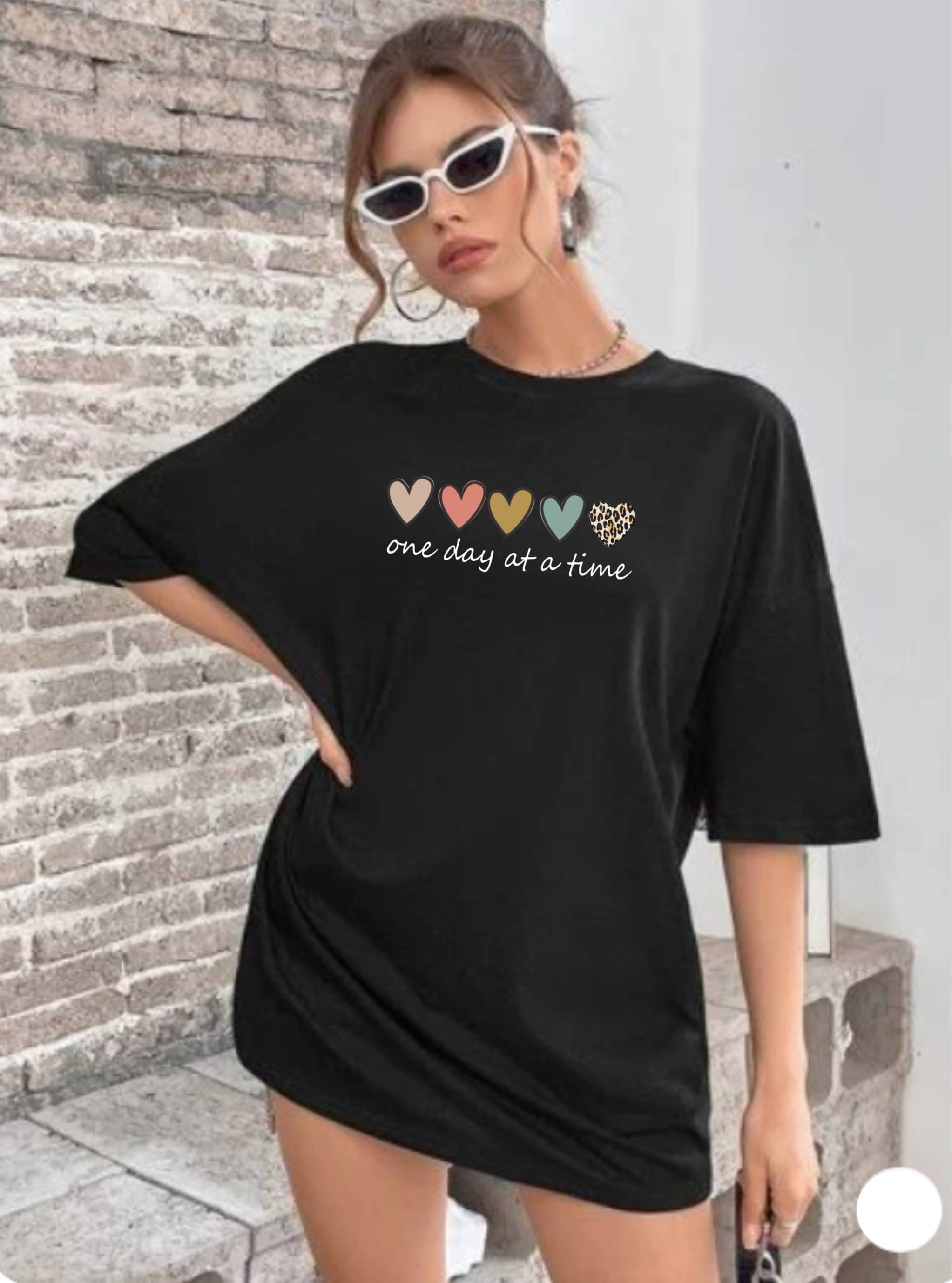 ekadravin Women Cotton Printed Oversized Fit Round Neck T-Shirt ( Black )