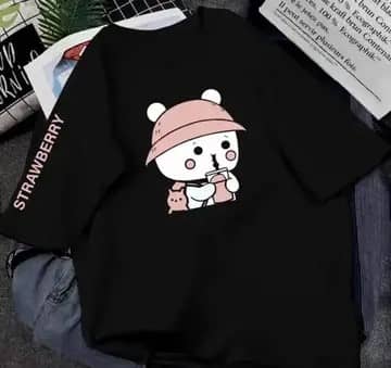 ekadravin Women Cotton Printed Oversized Fit Round Neck T-Shirt ( Black )