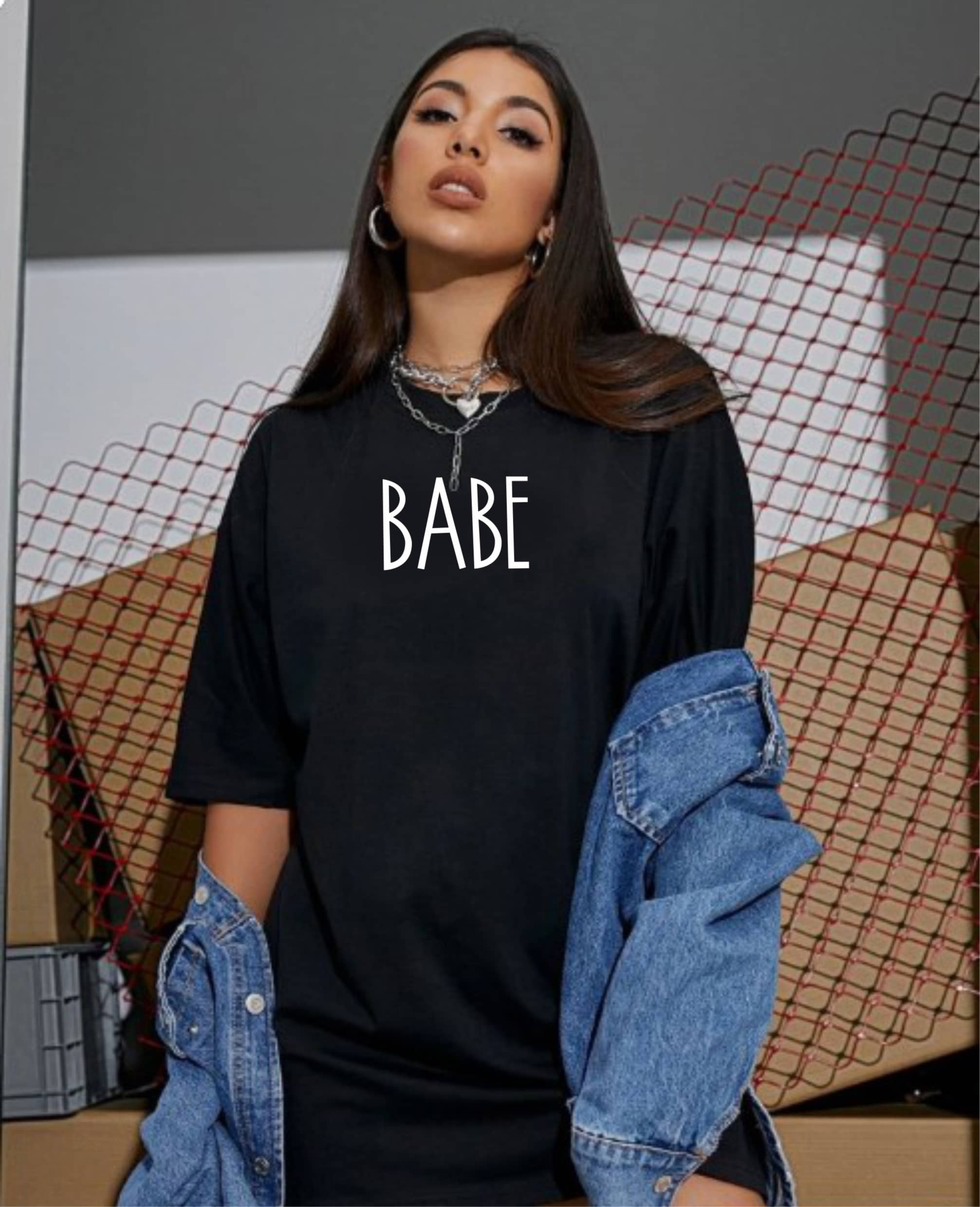 ekadravin Women Cotton Printed Oversized Fit Round Neck T-Shirt ( Black )
