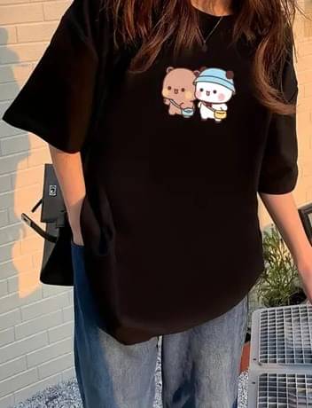 ekadravin Women Cotton Printed Oversized Fit Round Neck T-Shirt ( Black ) ekadravin Women Cotton Printed Oversized Fit Round Neck T-Shirt ( Black )