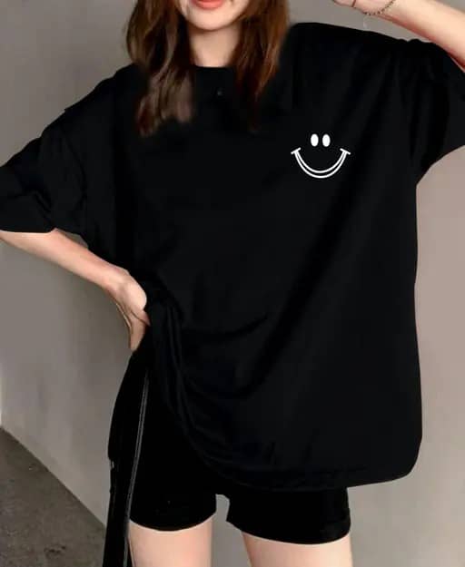 ekadravin Women Cotton Printed Oversized Fit Round Neck T-Shirt ( Black )