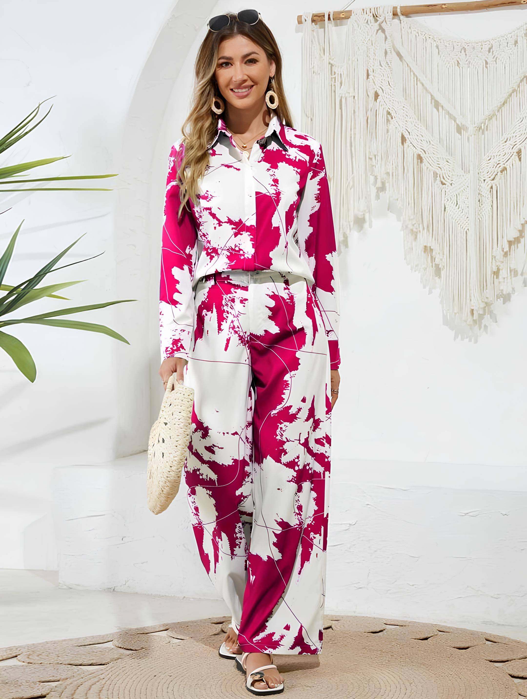     			gufrina Women Printed Shirt With Trousers Co-Ord Set ( Pink )