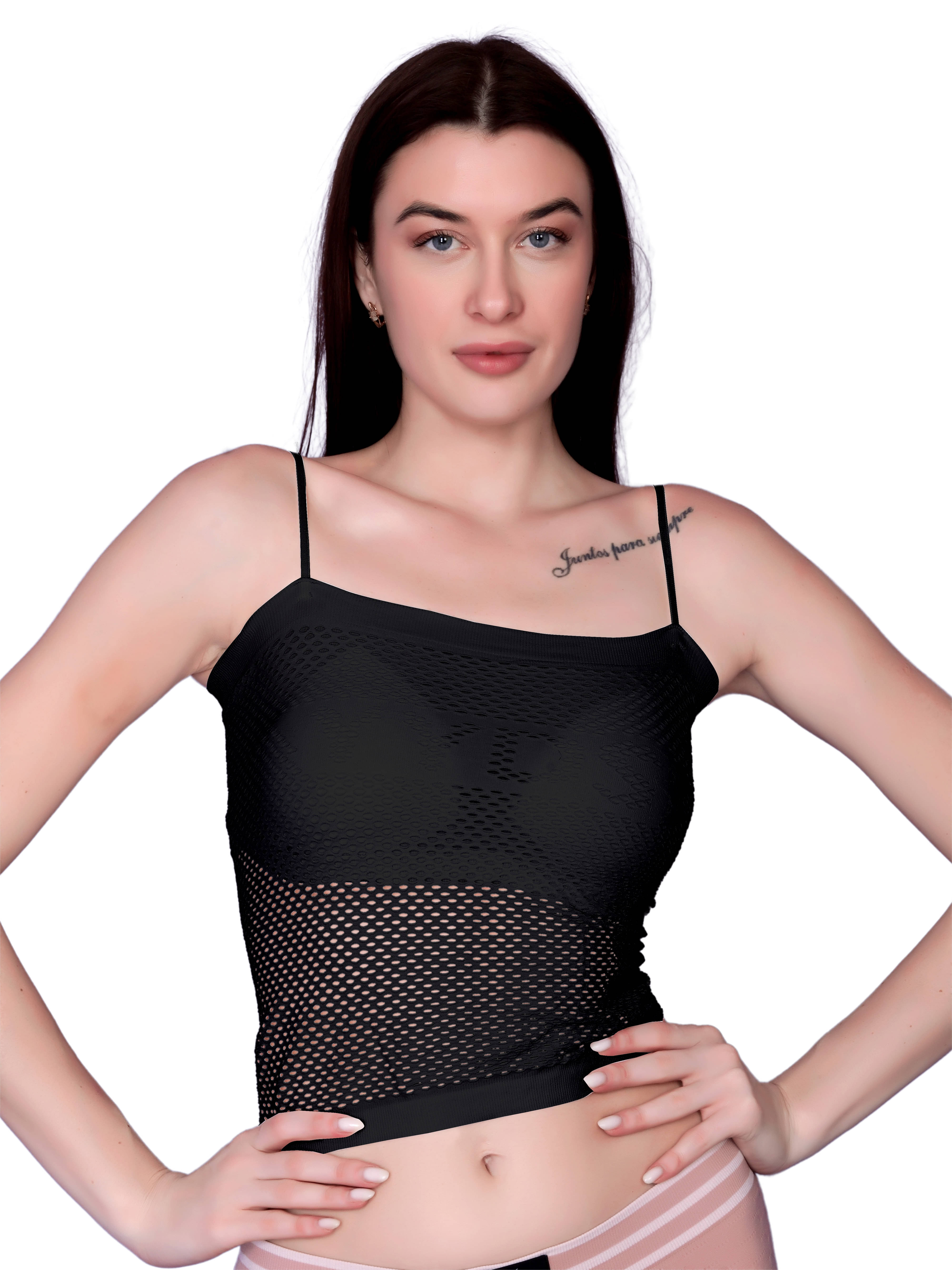     			3Mads Pack of 1 Nylon Lightly Padded Cami bra For Women ( Black )