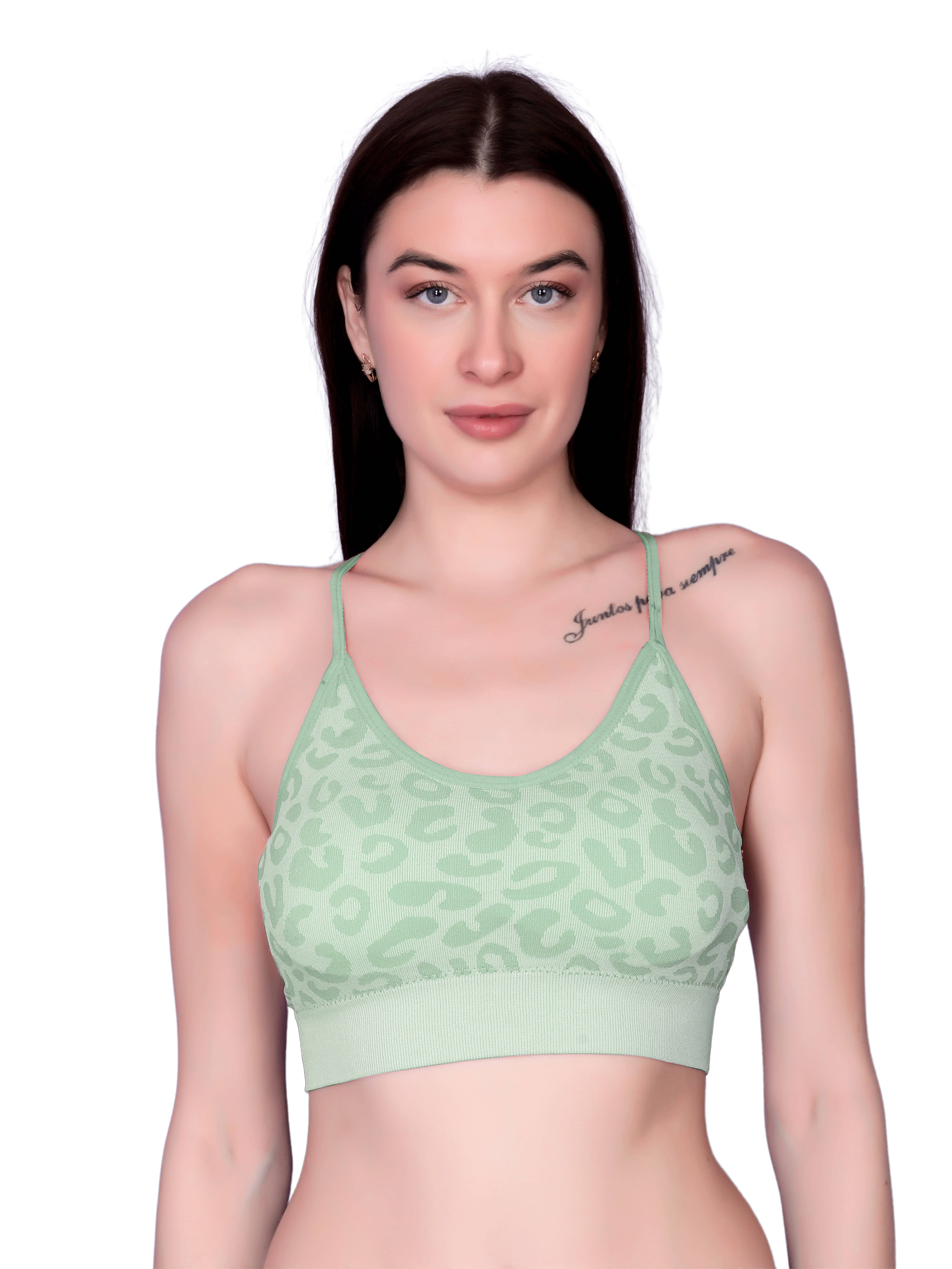     			3Mads Pack of 1 Nylon Lightly Padded Racerback bra For Women ( Green )