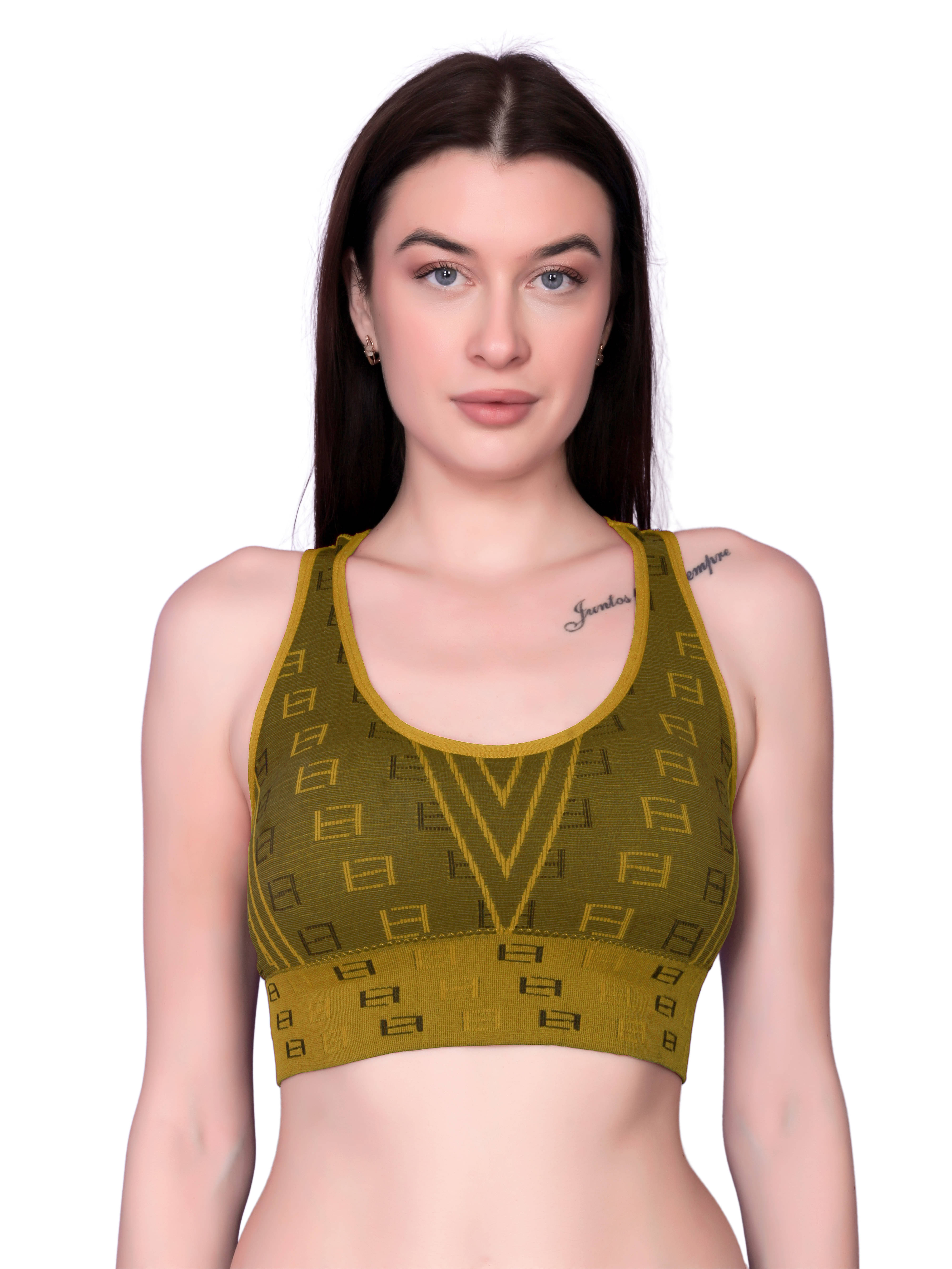     			3Mads Pack of 1 Nylon Lightly Padded Racerback bra For Women ( Yellow )