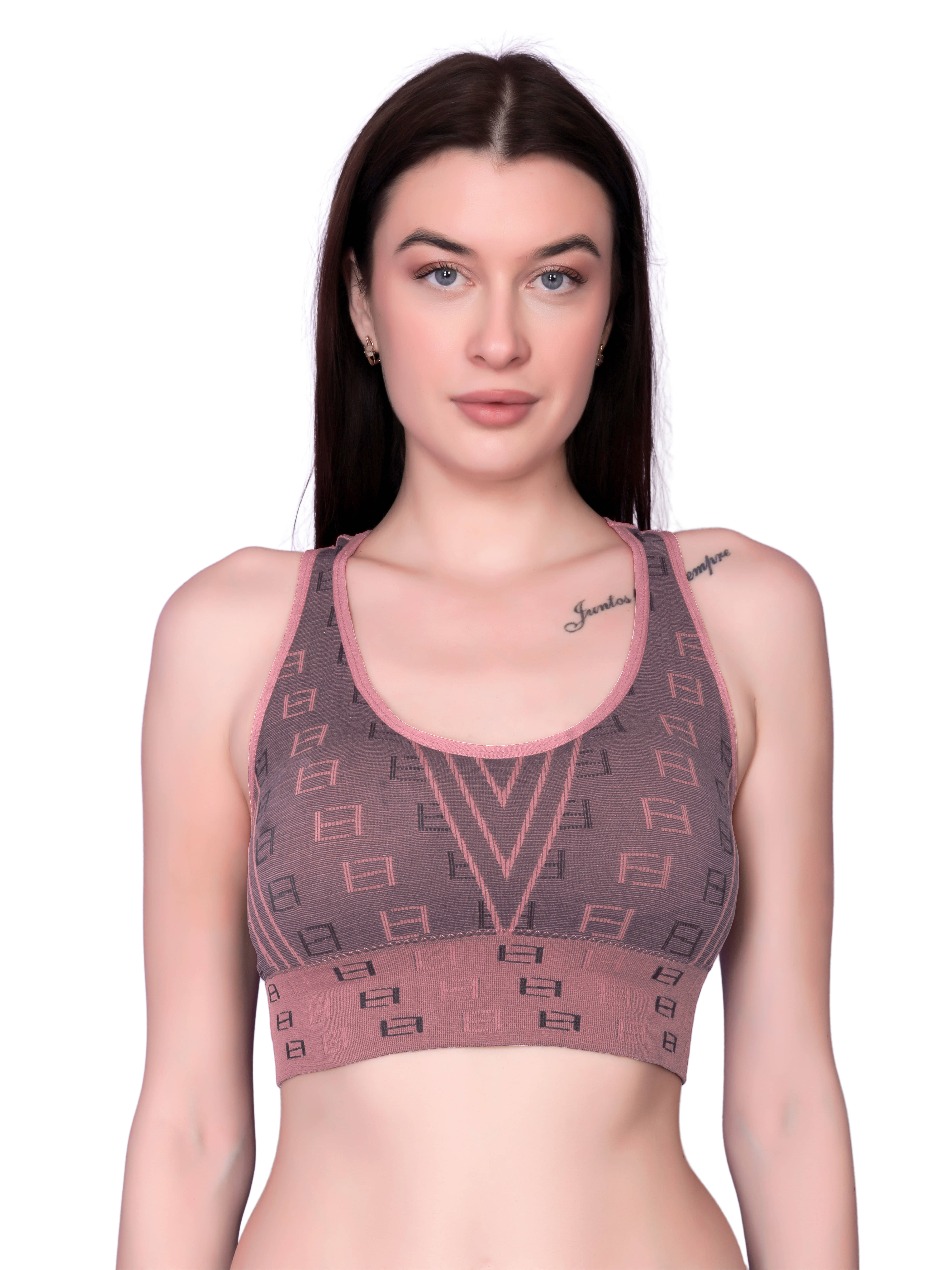     			3Mads Pack of 1 Nylon Lightly Padded Racerback bra For Women ( Pink )