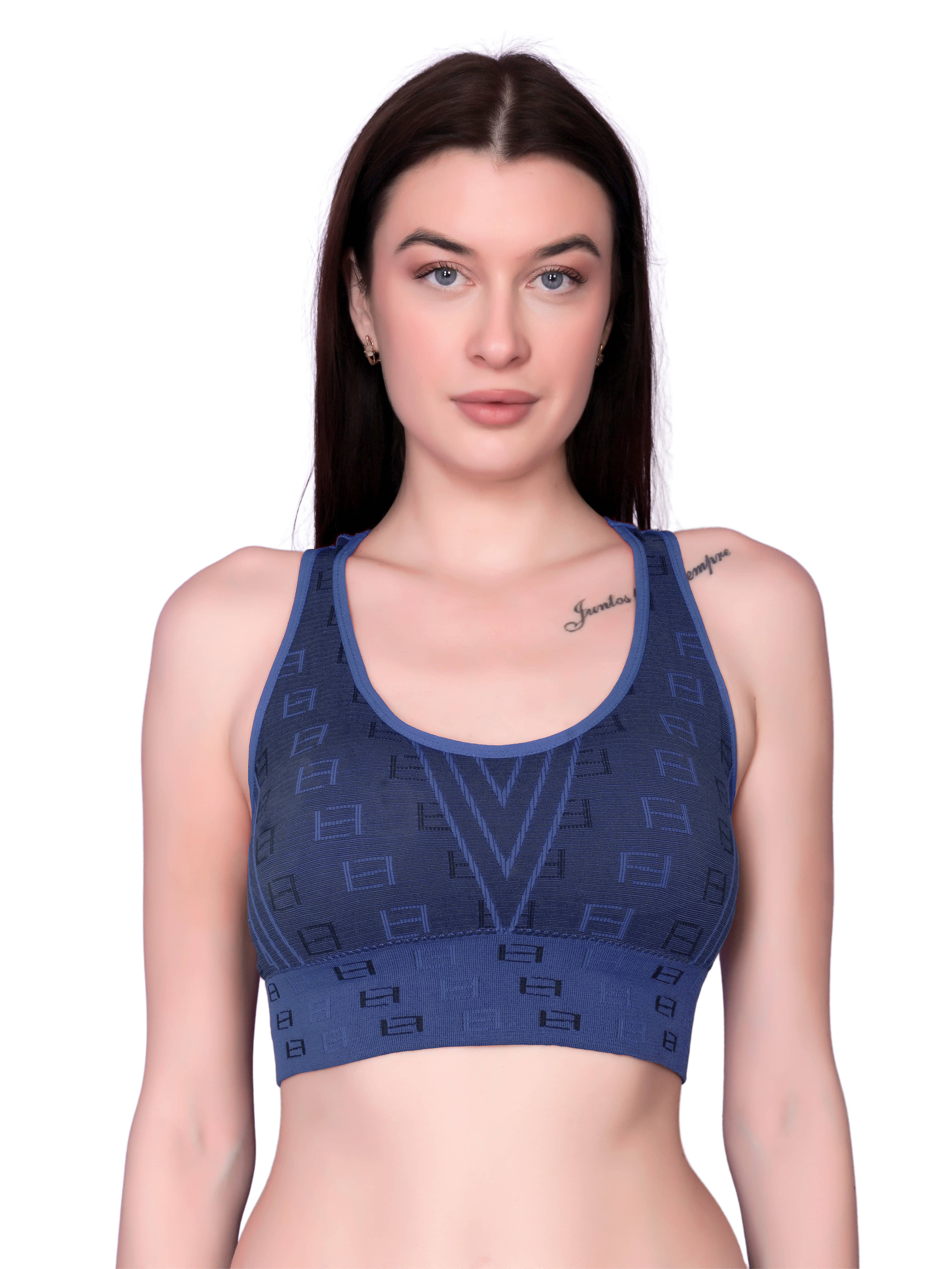     			3Mads Pack of 1 Nylon Lightly Padded Racerback bra For Women ( Blue )