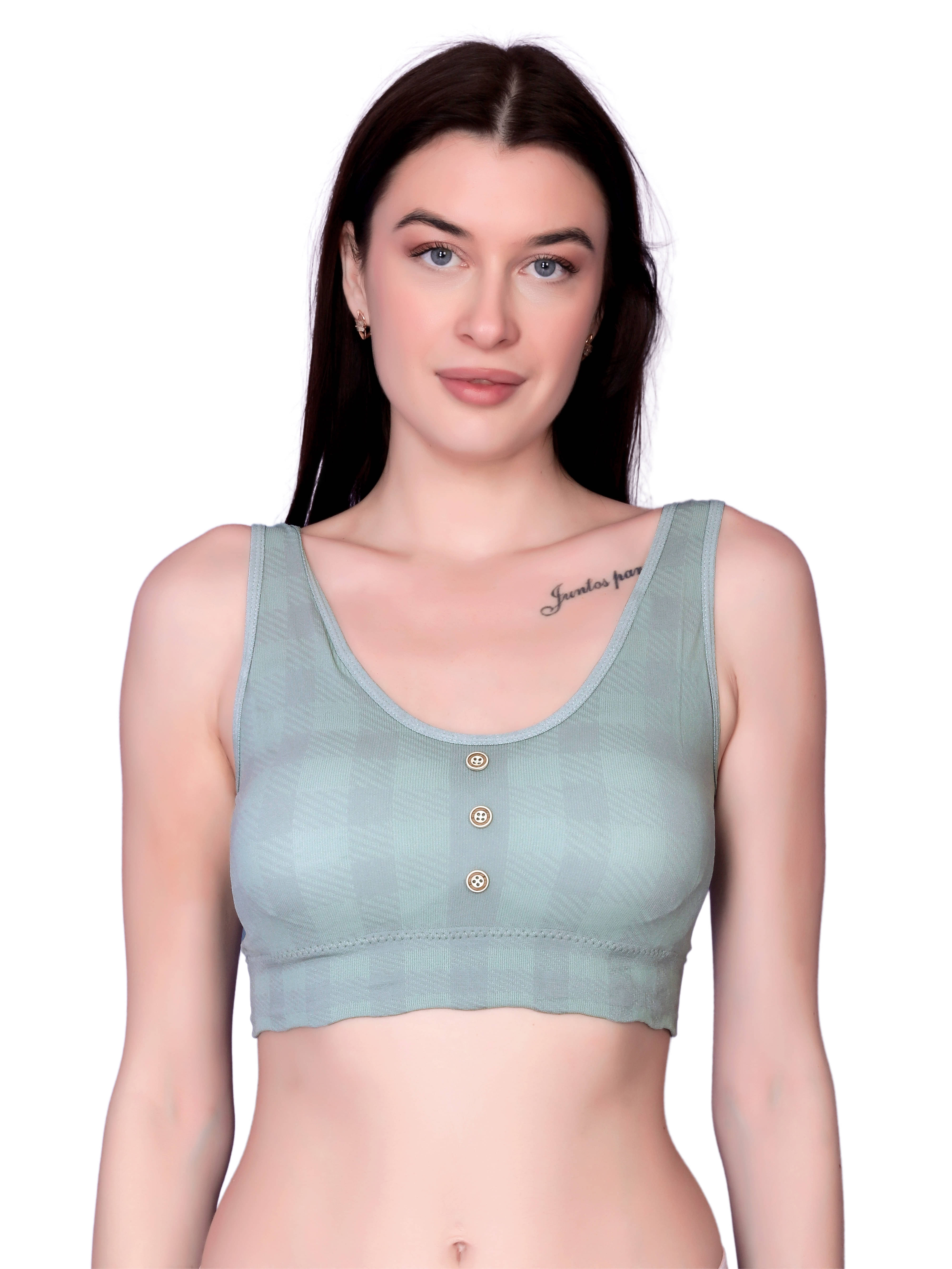     			3Mads Pack of 1 Nylon Lightly Padded Racerback bra For Women ( Green )