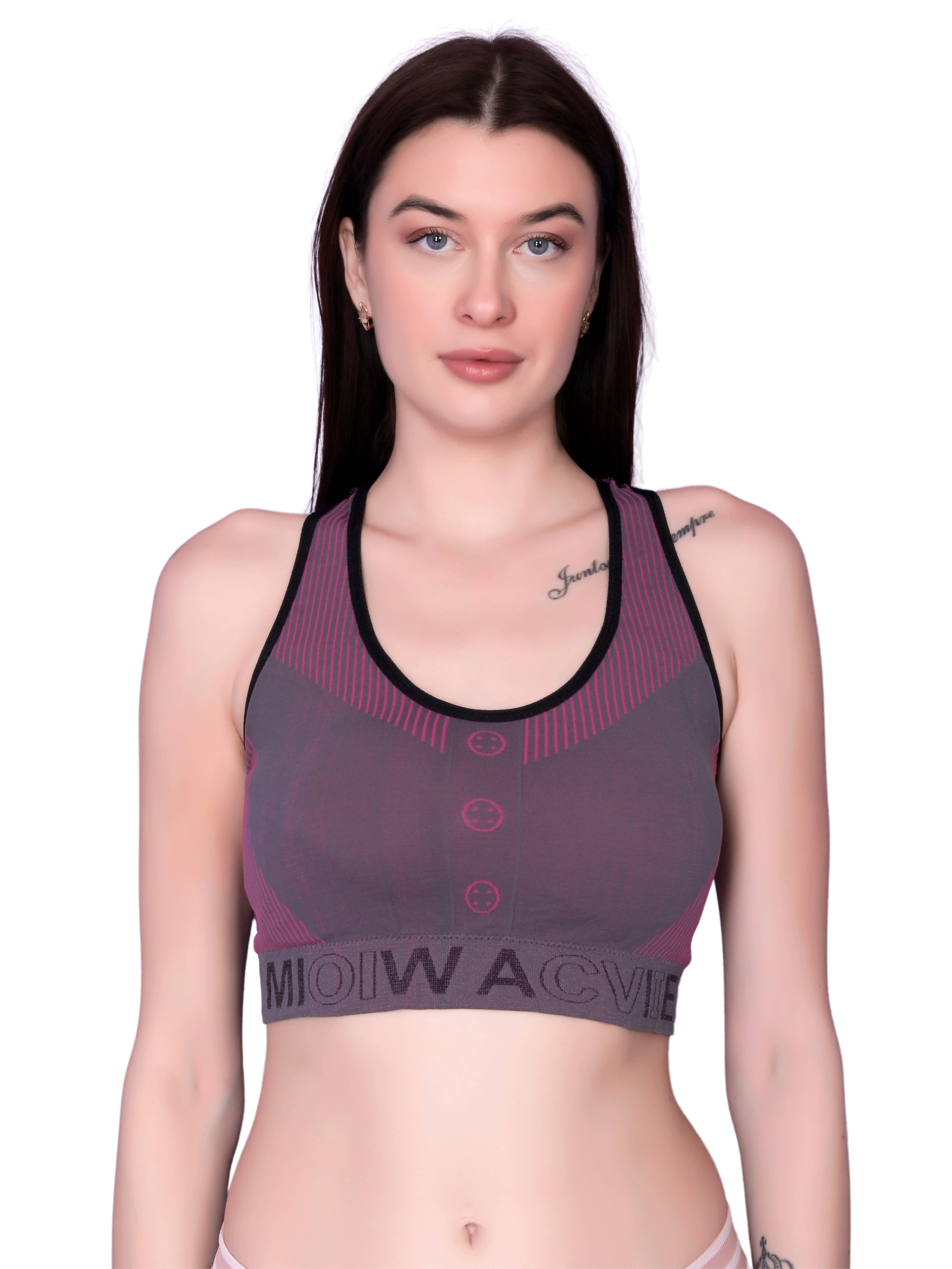 3Mads Pack of 1 Nylon Lightly Padded Racerback bra For Women ( Pink ) 3Mads Pack of 1 Nylon Lightly Padded Racerback bra For Women ( Pink )