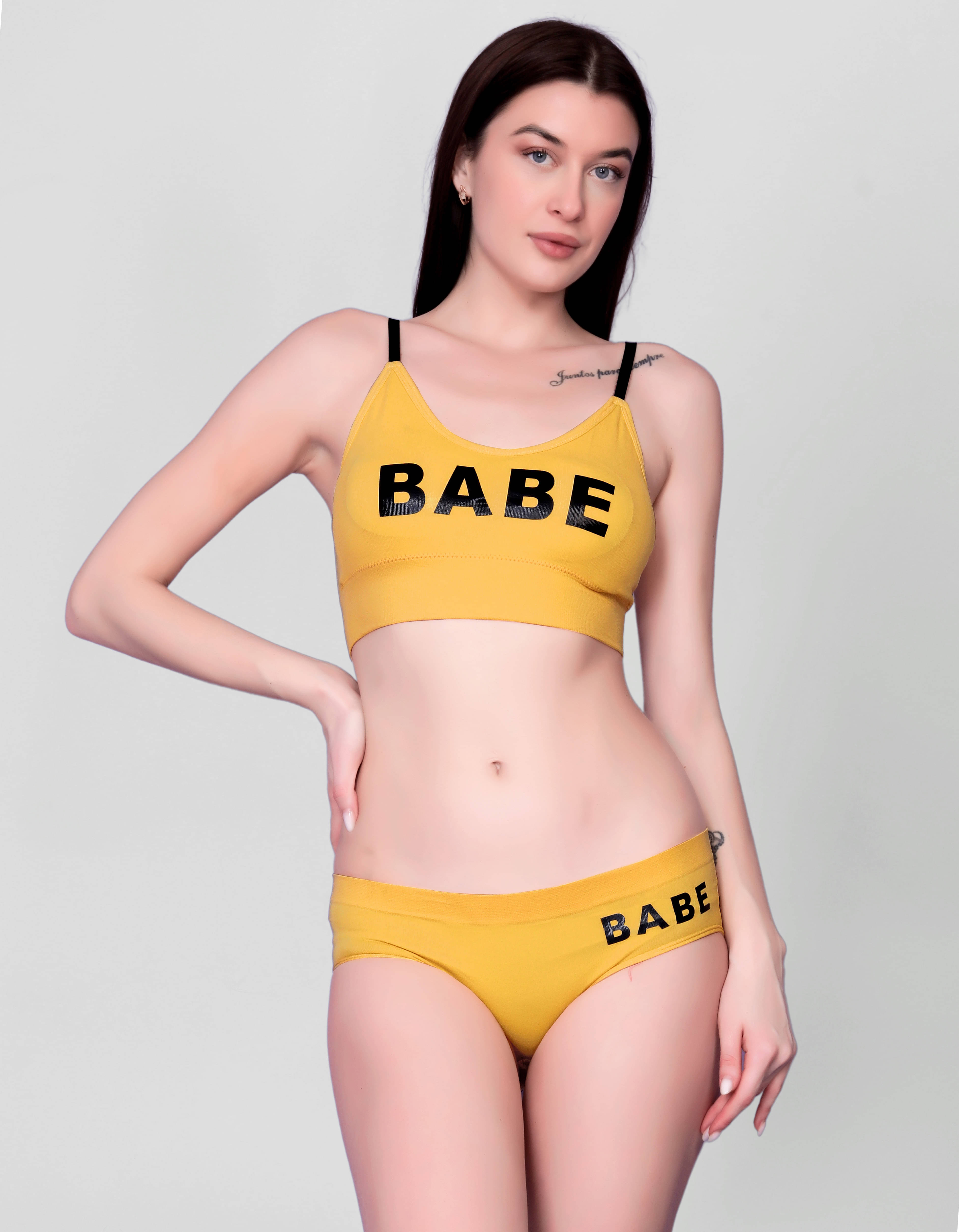     			3Mads Pack of 1 Nylon Bra & Panty Set For Women ( Yellow )