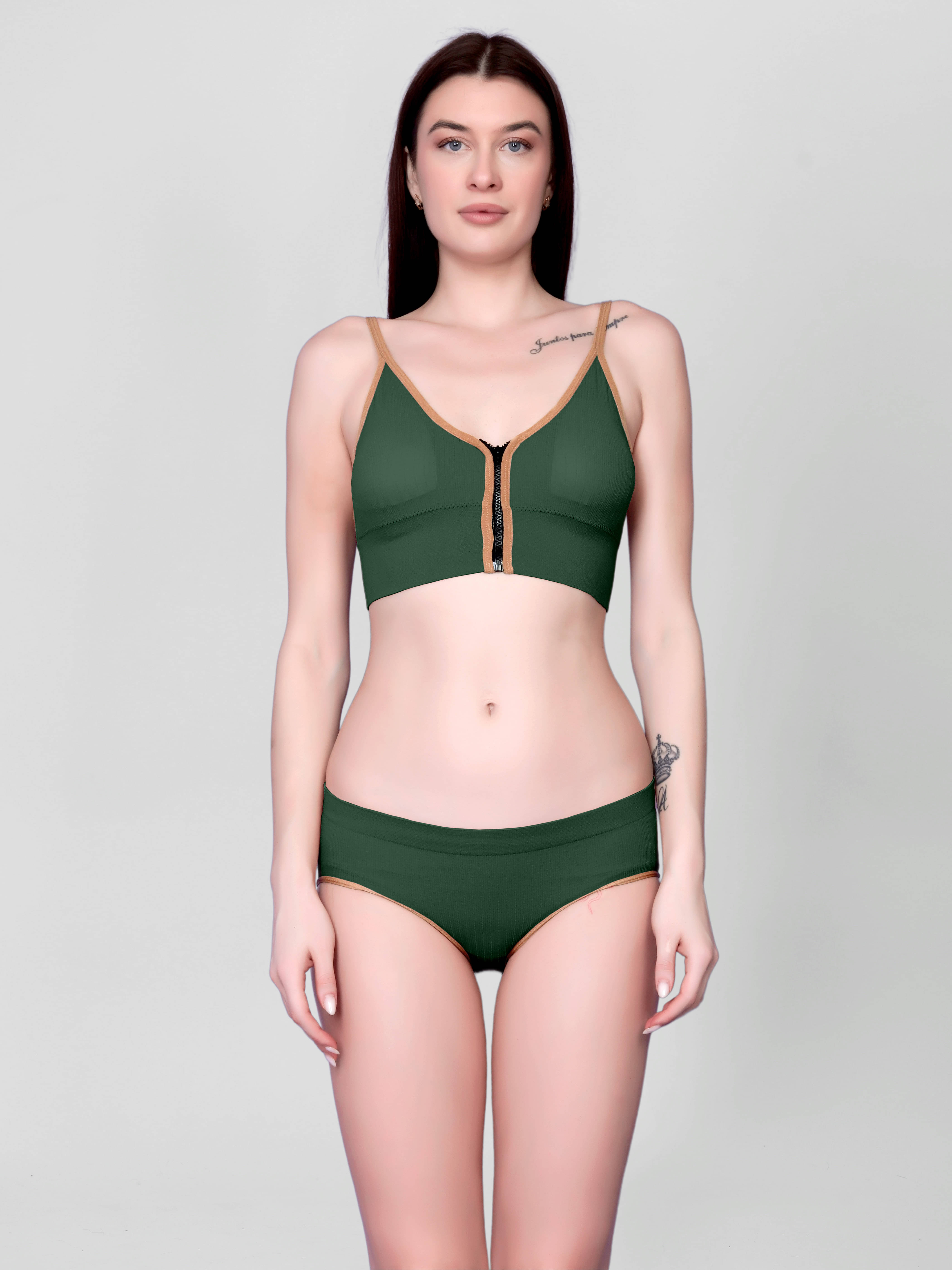 3Mads Pack of 1 Nylon Bra & Panty Set For Women ( Green )     			3Mads Pack of 1 Nylon Bra & Panty Set For Women ( Green )