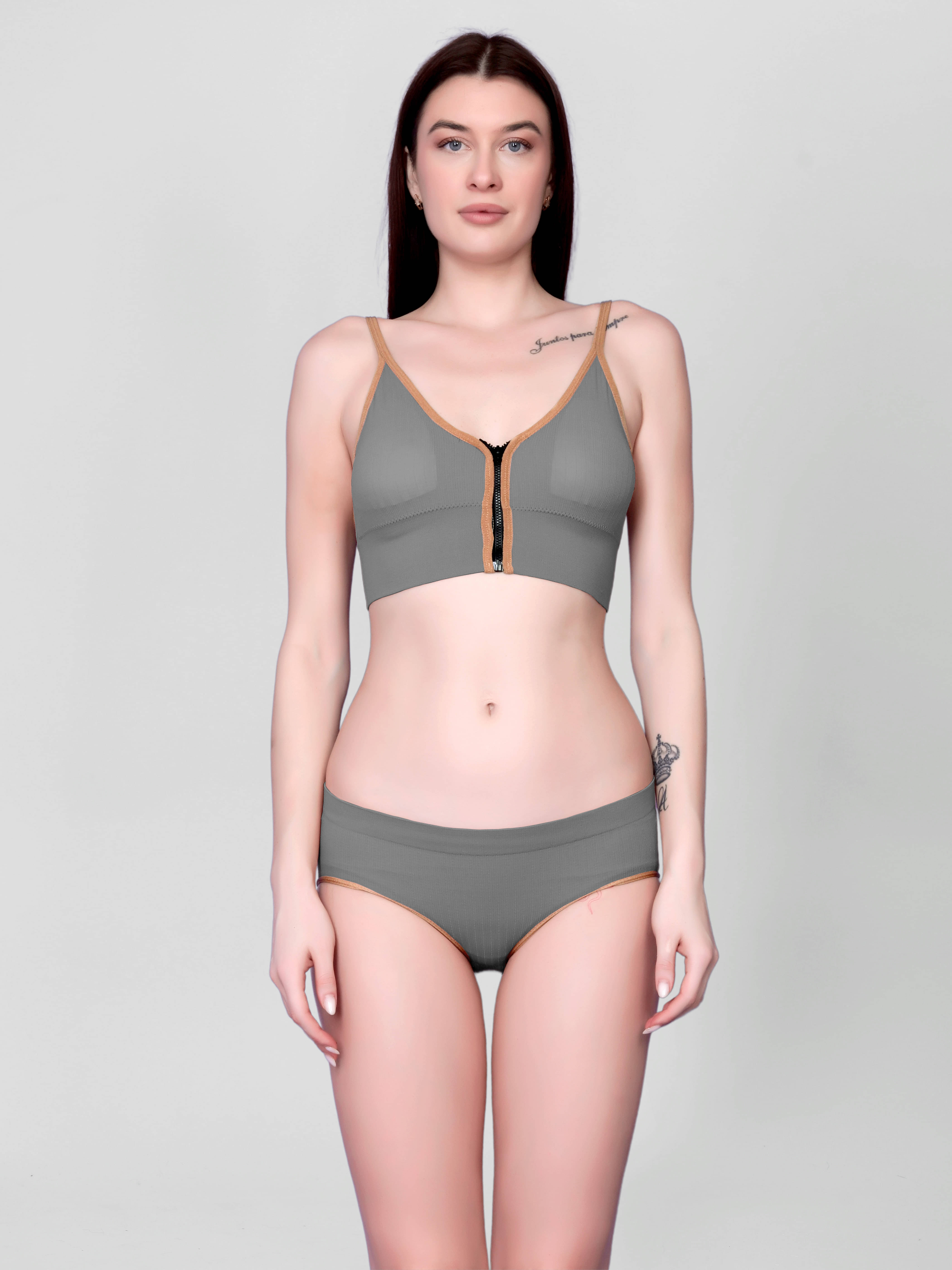 3Mads Pack of 1 Nylon Bra & Panty Set For Women ( Light Grey ) 3Mads Pack of 1 Nylon Bra & Panty Set For Women ( Light Grey )