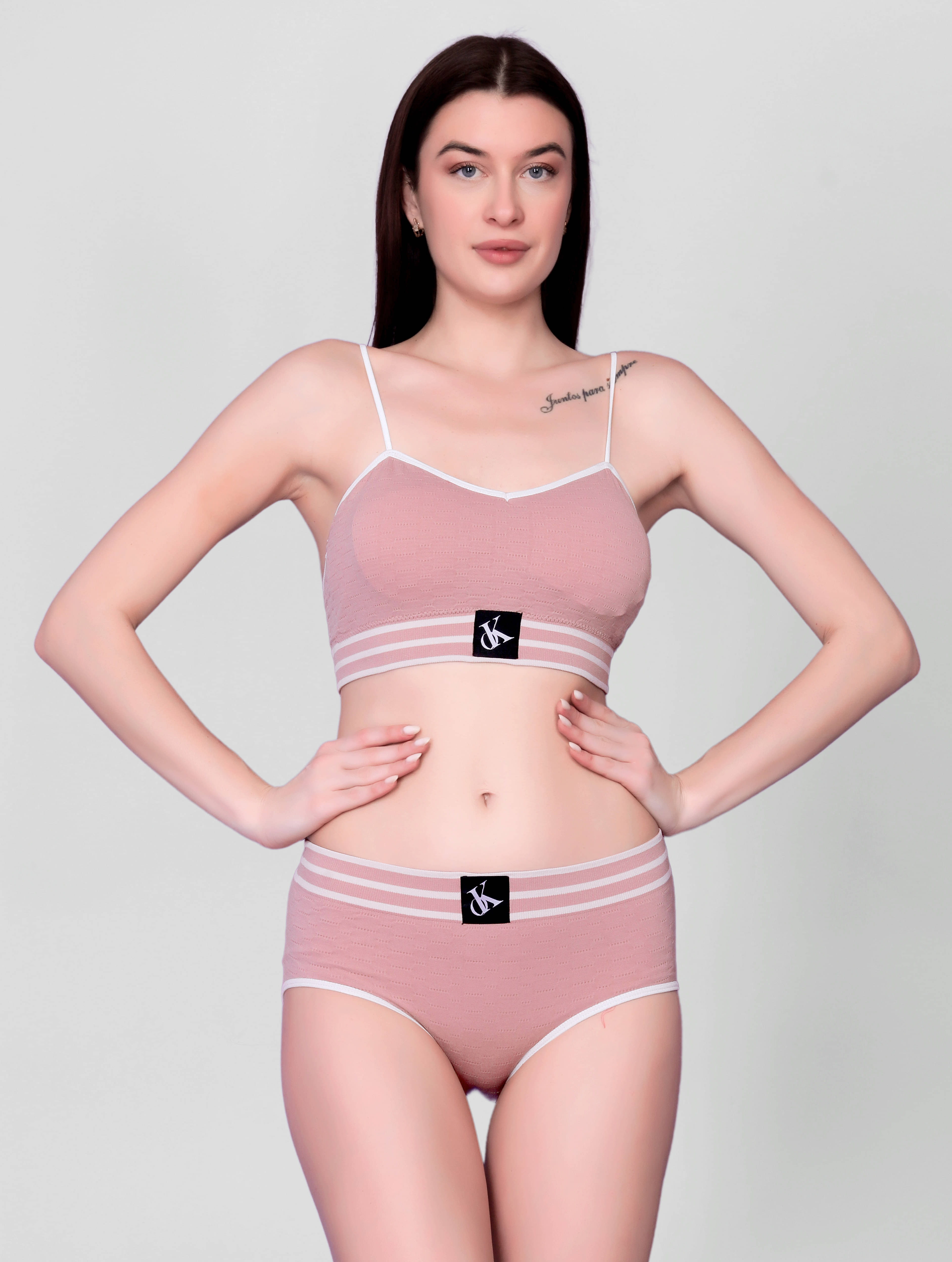     			3Mads Pack of 1 Nylon Bra & Panty Set For Women ( Pink )