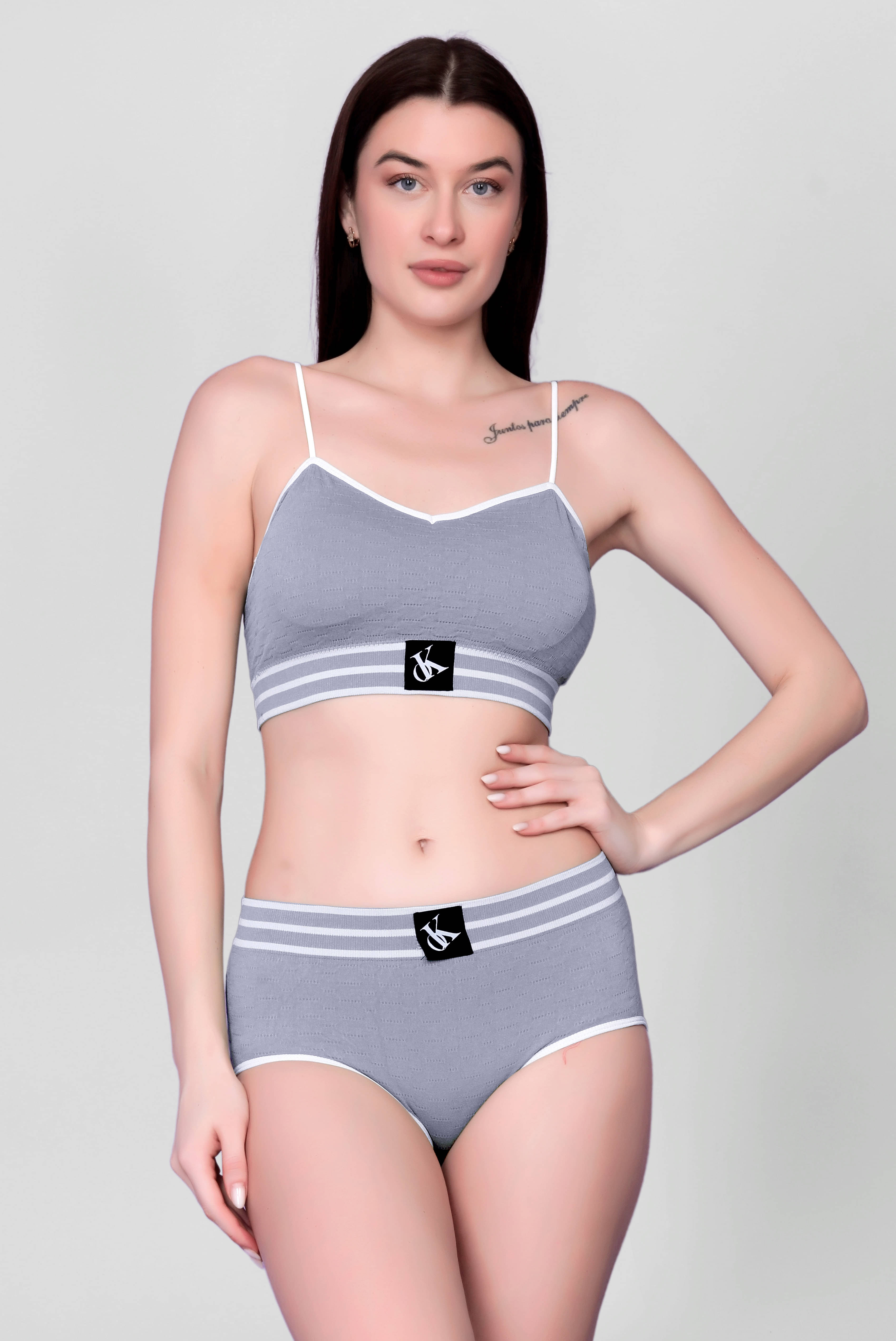     			3Mads Pack of 1 Nylon Bra & Panty Set For Women ( Light Grey )