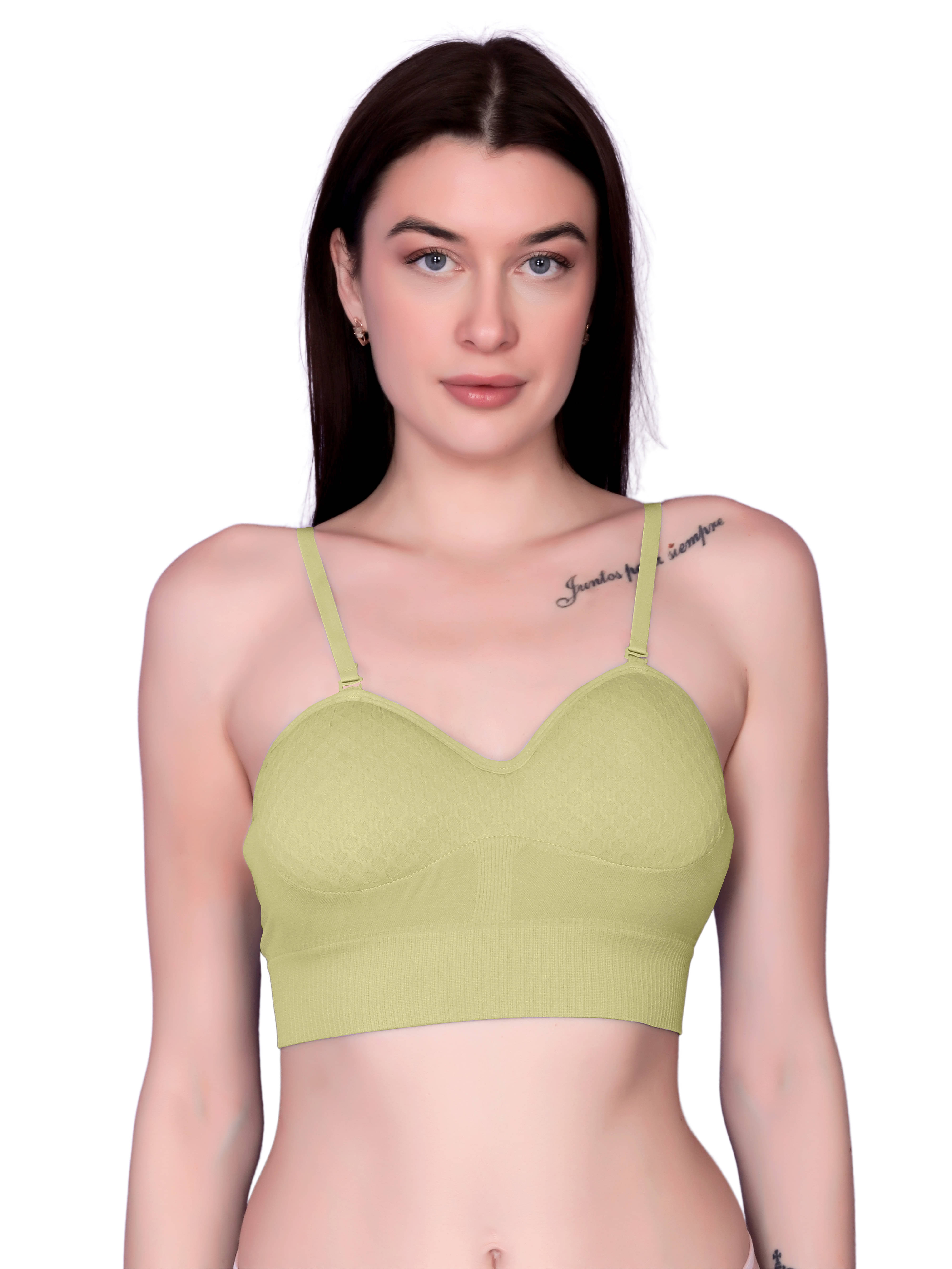     			3Mads Pack of 1 Nylon Lightly Padded Bralette Bra For Women ( Green )