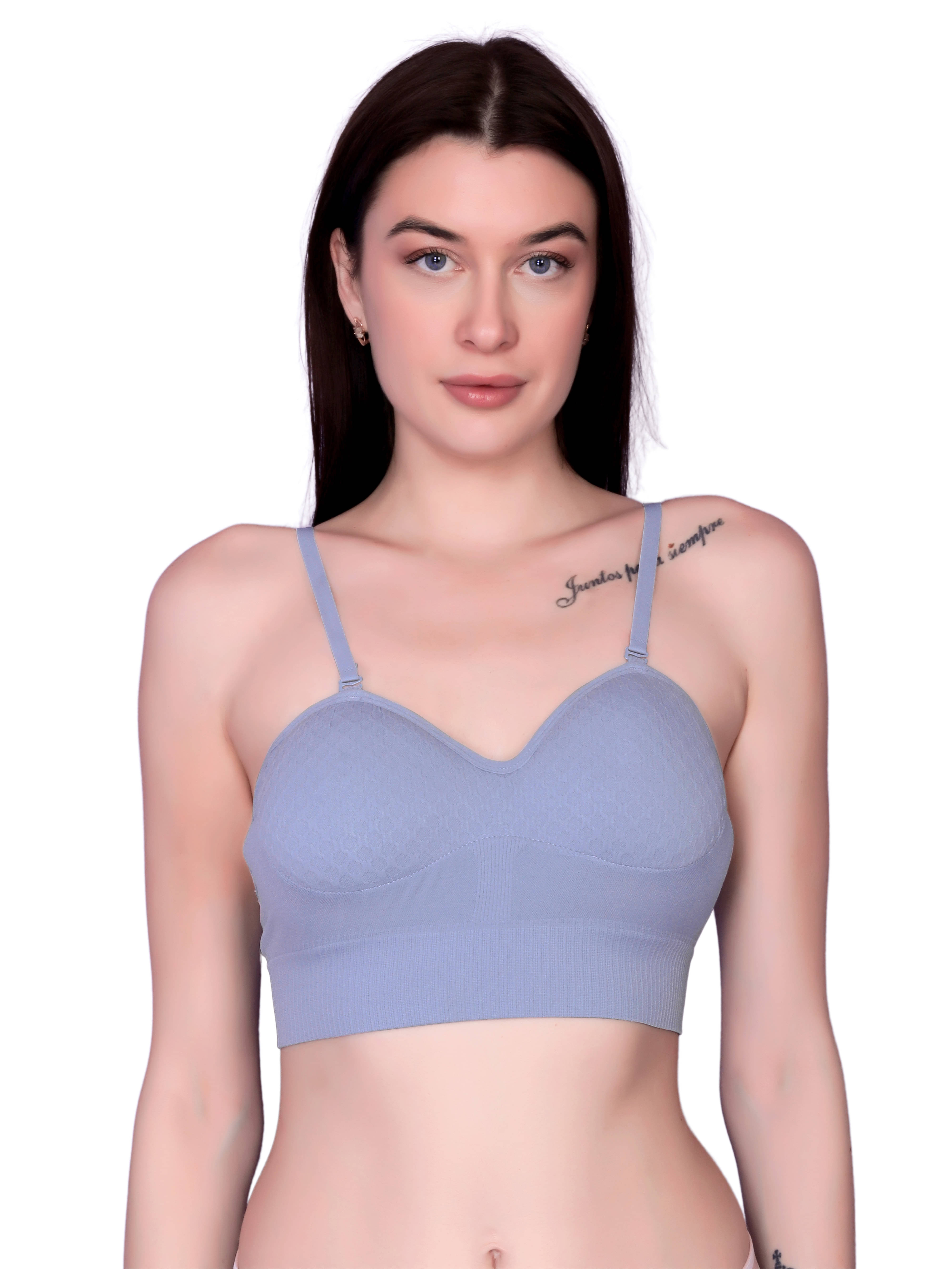 3Mads Pack of 1 Nylon Lightly Padded Bralette Bra For Women ( Blue ) 3Mads Pack of 1 Nylon Lightly Padded Bralette Bra For Women ( Blue )