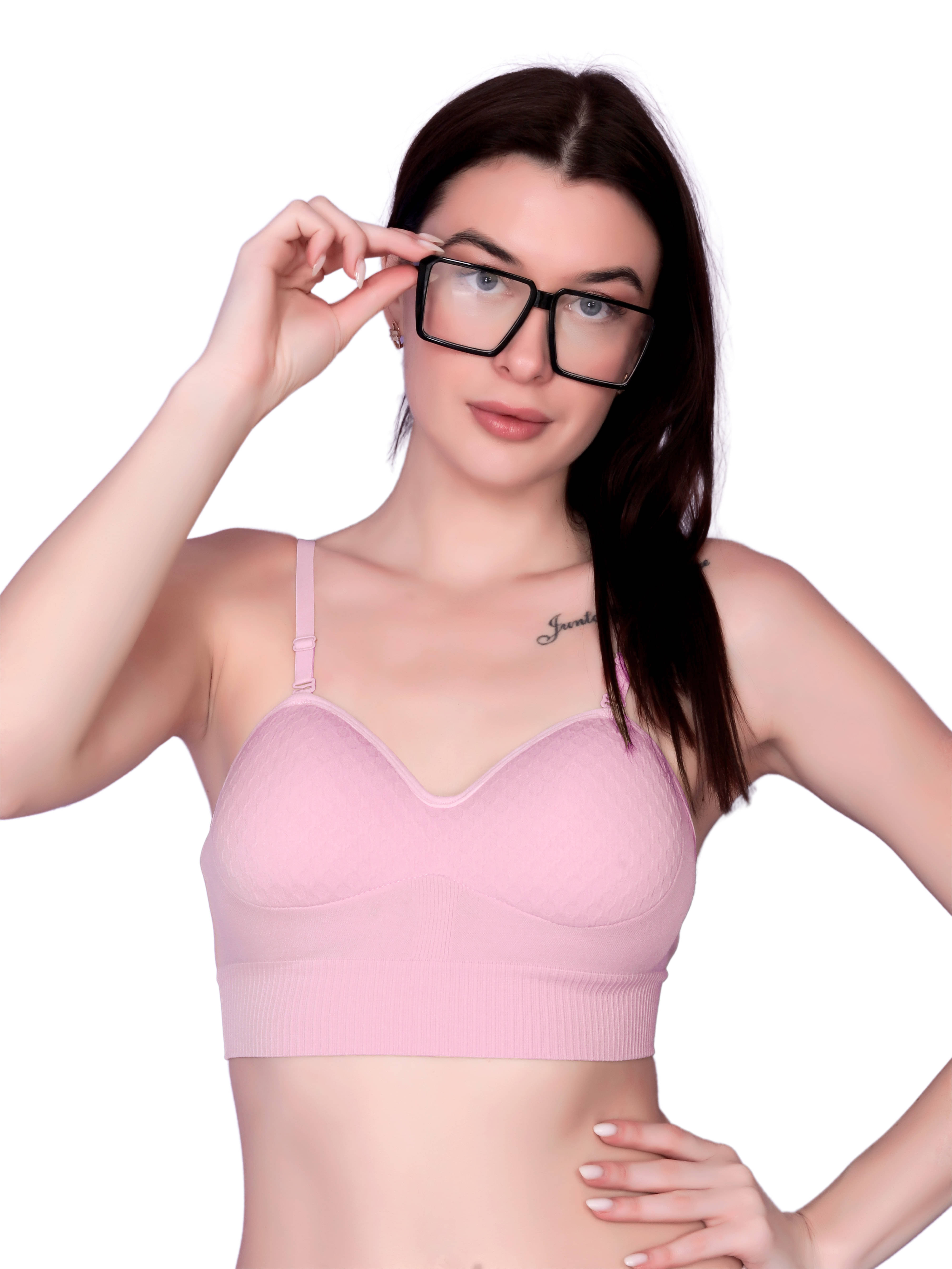 3Mads Pack of 1 Nylon Lightly Padded Bralette Bra For Women ( Pink ) 3Mads Pack of 1 Nylon Lightly Padded Bralette Bra For Women ( Pink )