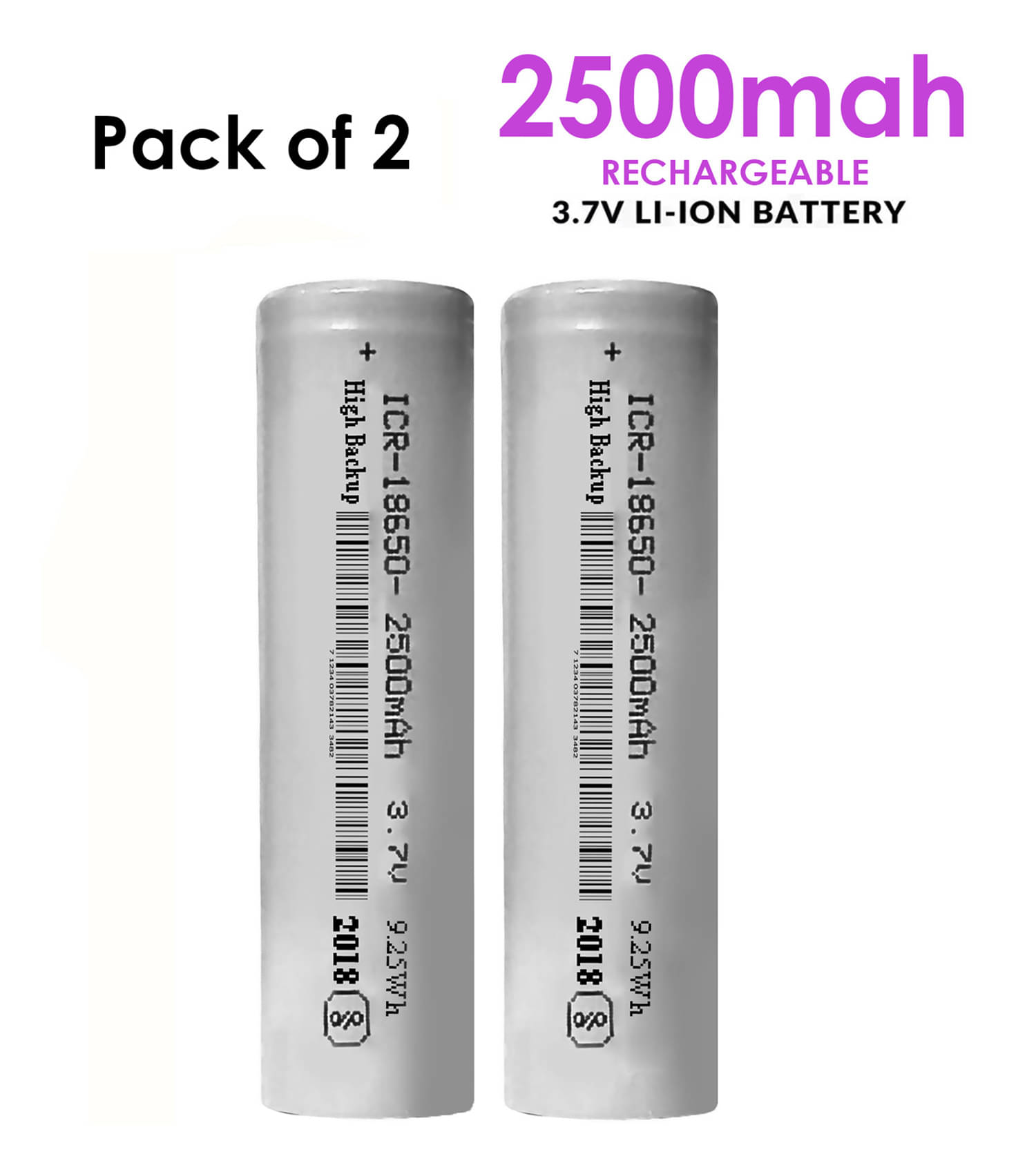     			A Grade 18650 Li-ion 2500mAh Rechargeable Battery ( Pack of 2 ).