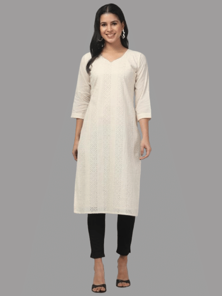     			Aadrika Pack of 1 Cotton Solid Straight Women's Kurti - ( Off White )